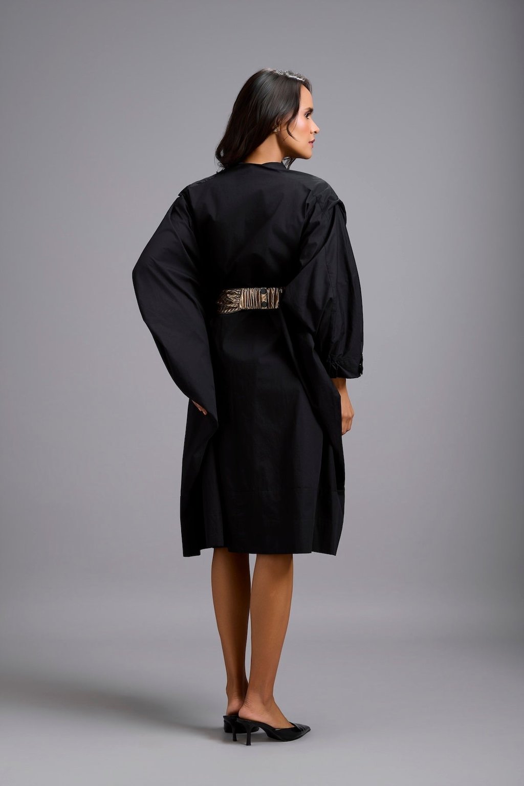 Button-Down Midi Dress with Bow Belt