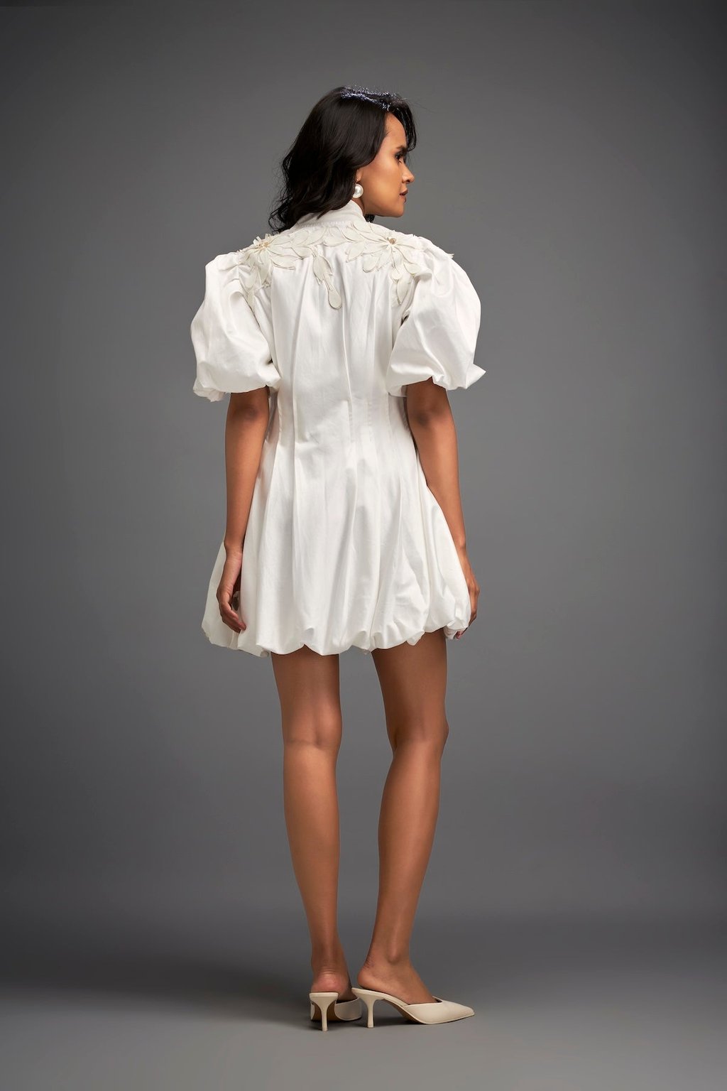 Structured Mini Dress with Puff Sleeves