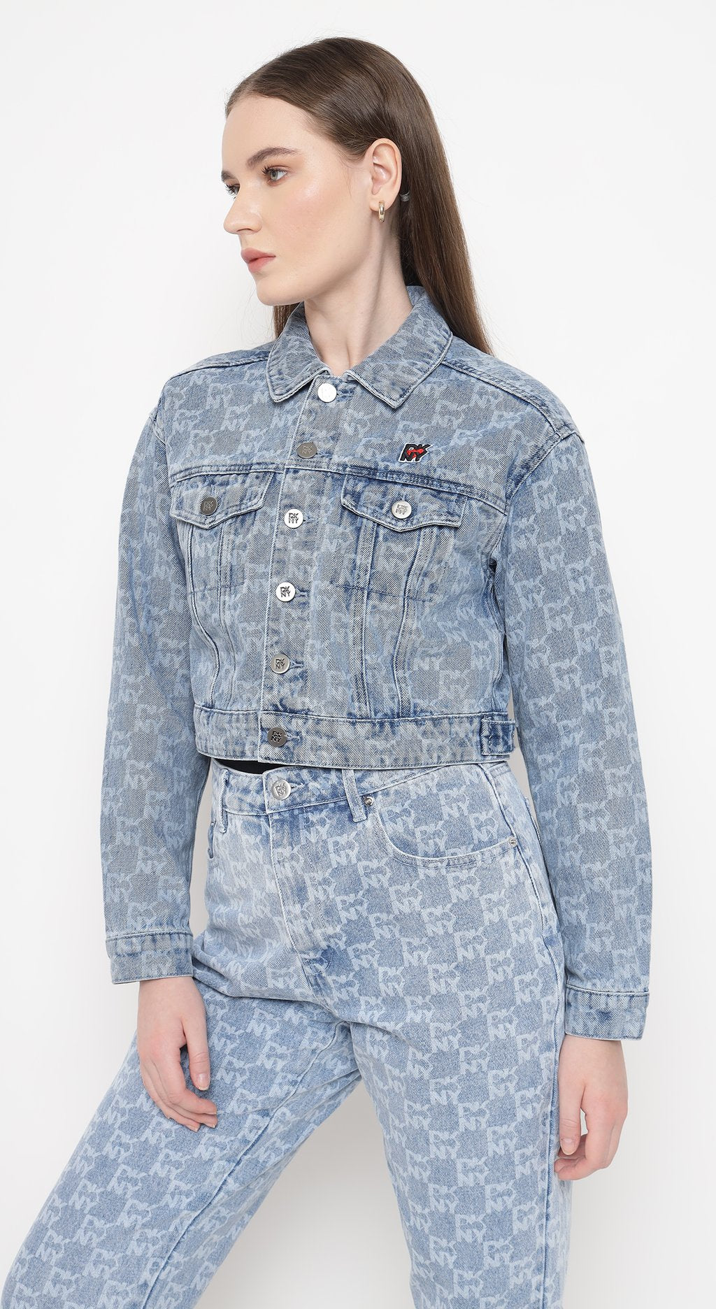 Denim Jacket with Allover Logo