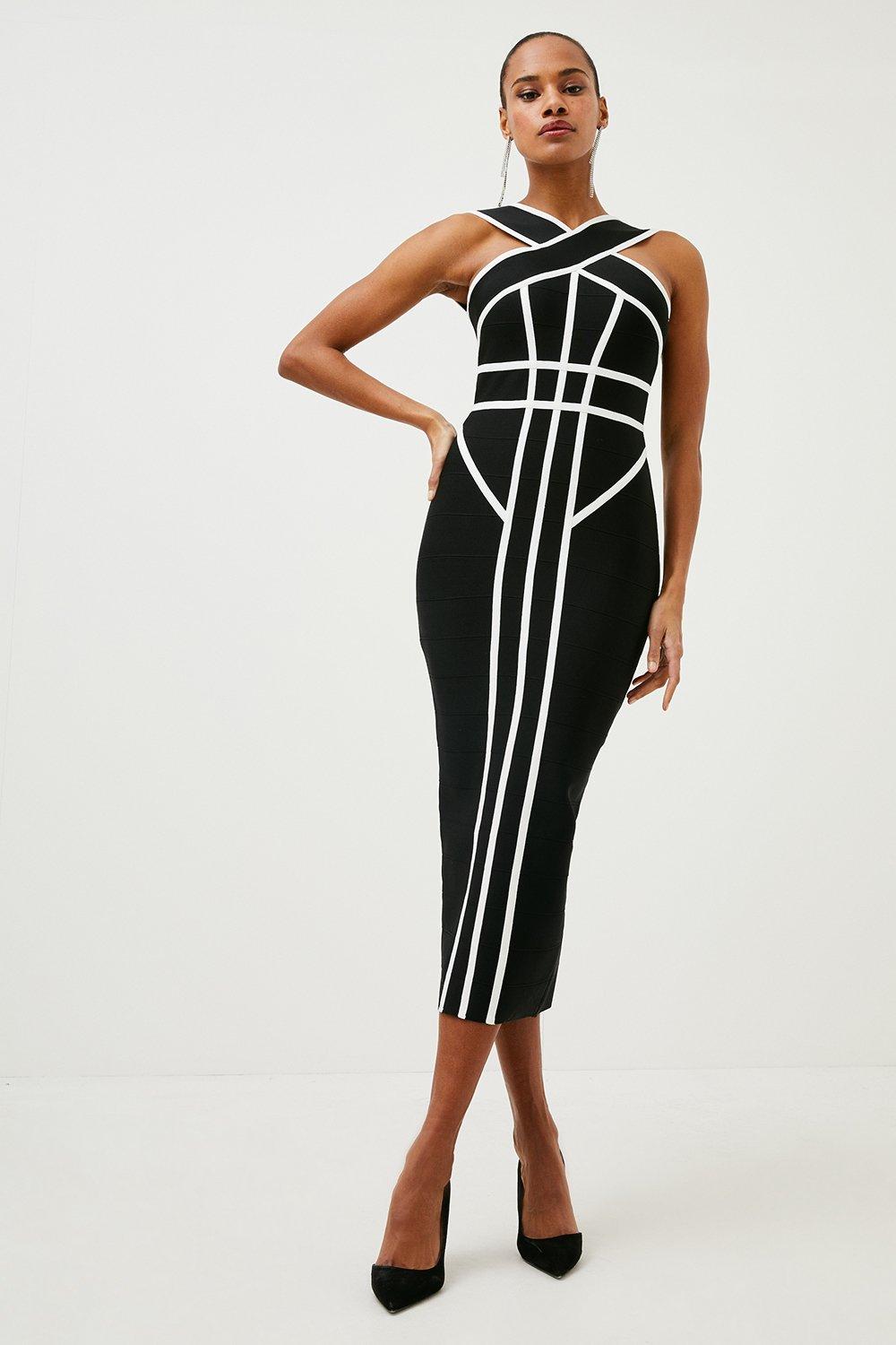 Bandage Knit Contrast Cross Front Dress