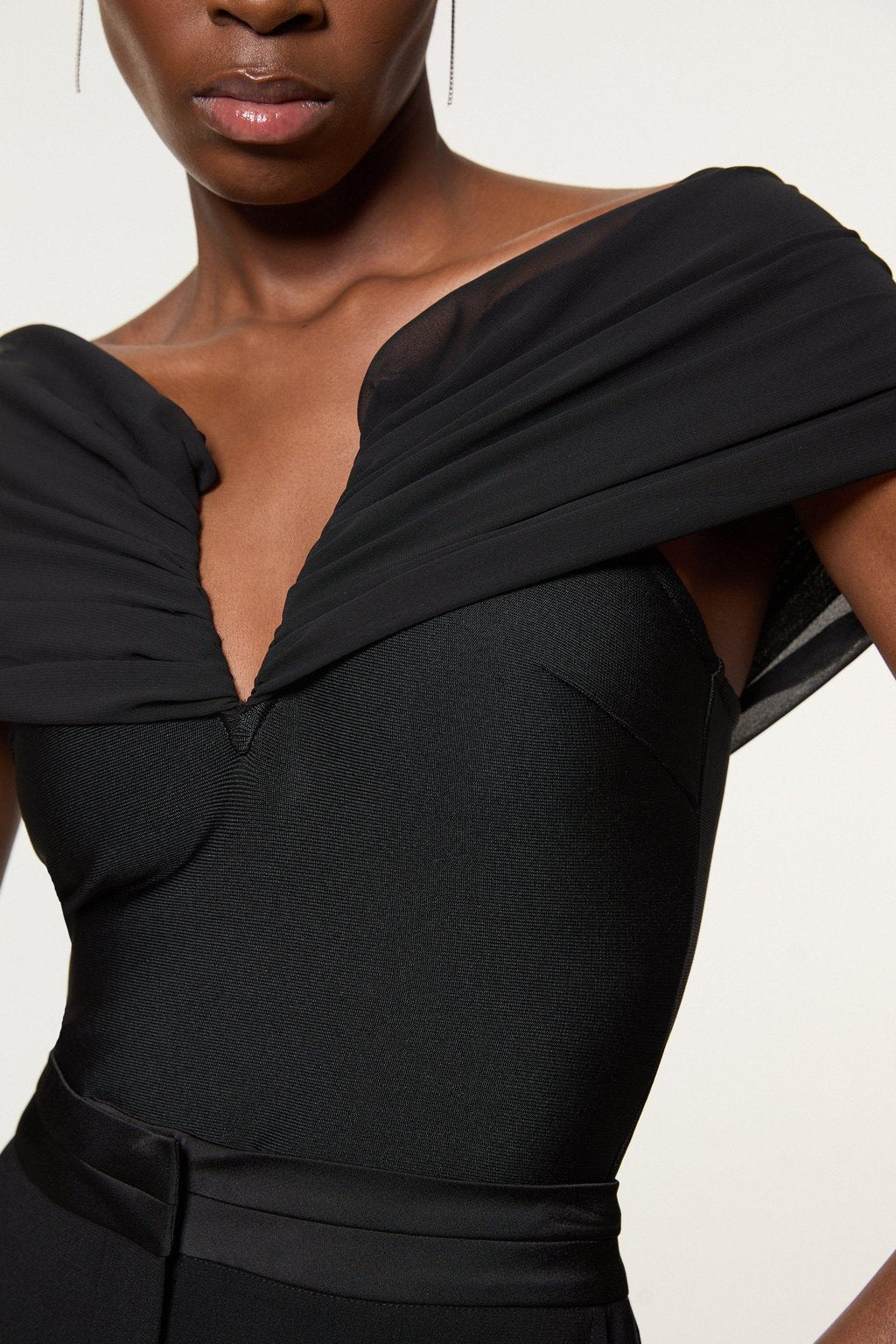 Figure Form Bandage Knit Woven Bardot Top