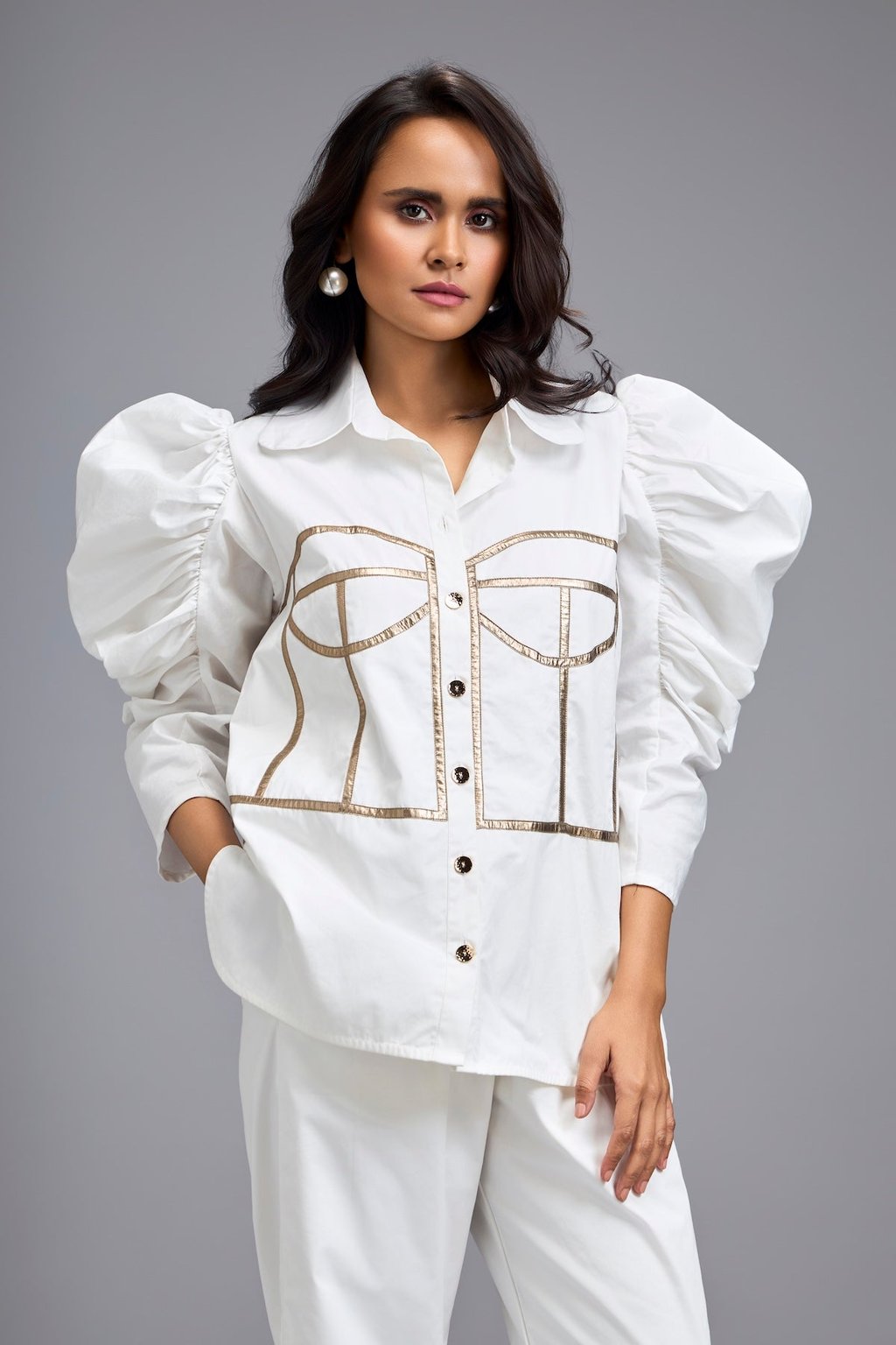 White Puff-Sleeve Corset Co-Ord Set
