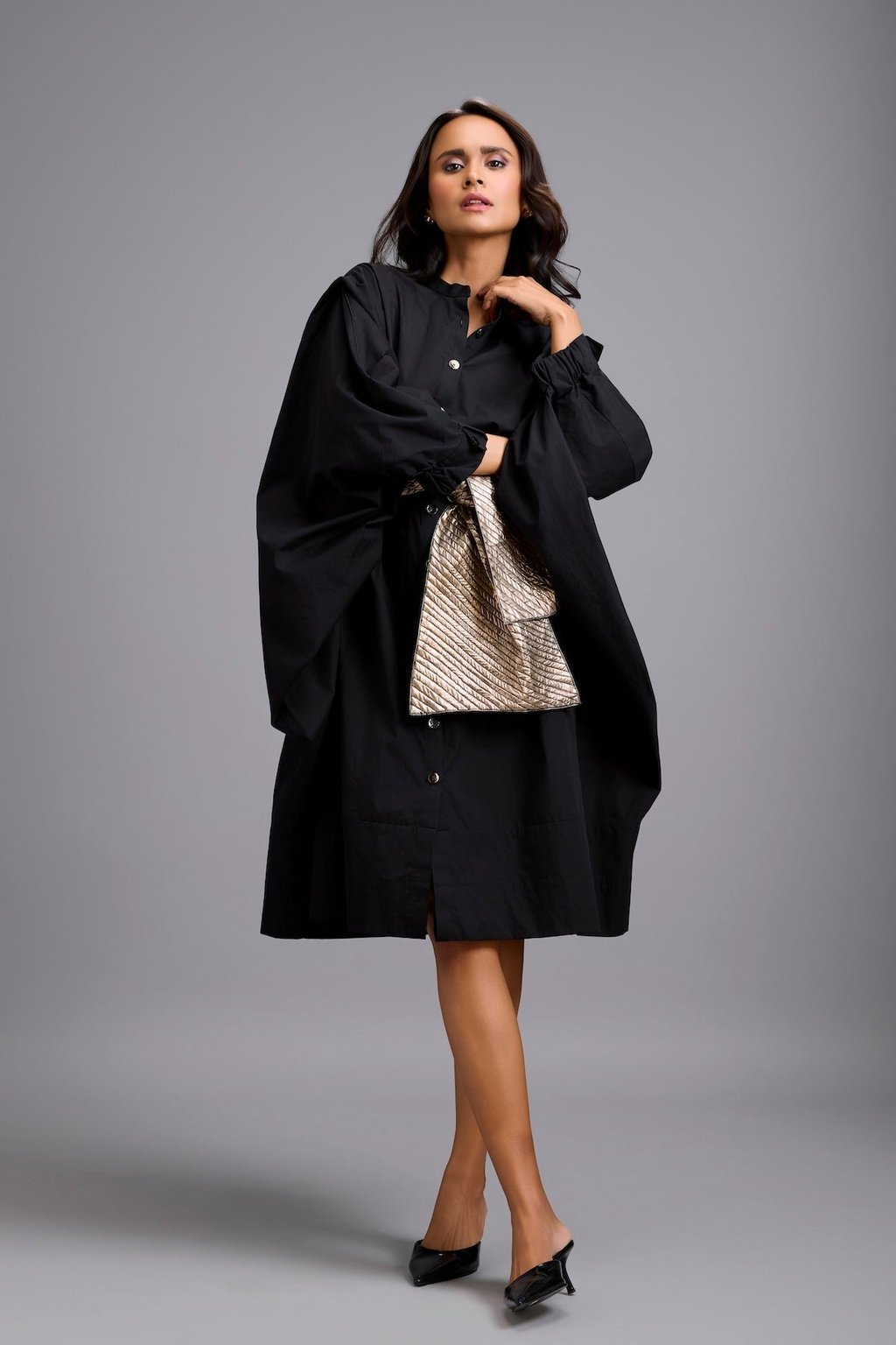 Button-Down Midi Dress with Bow Belt