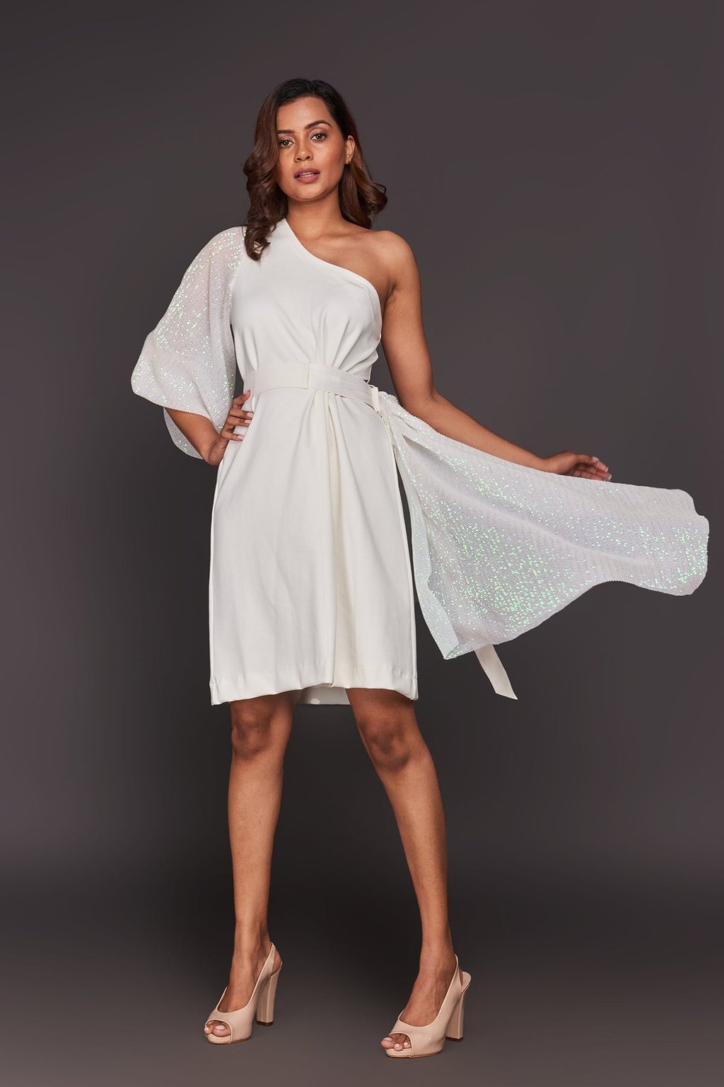 One Shoulder Dress with Belt