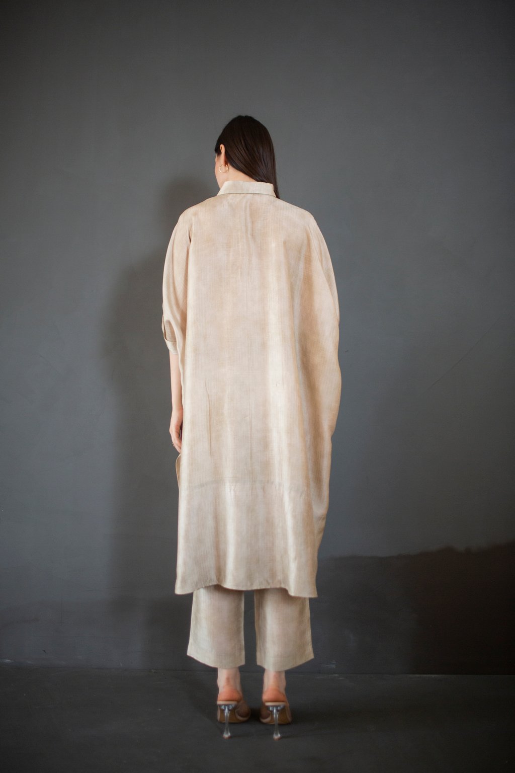 Beige High Low Kaftan Set
