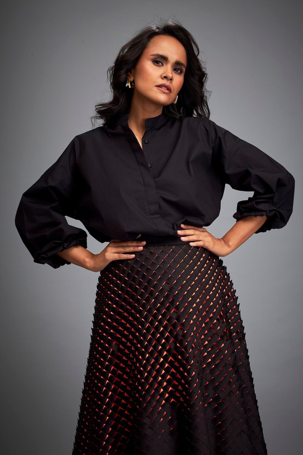 A-Line Skirt with 3d Geometric Pattern