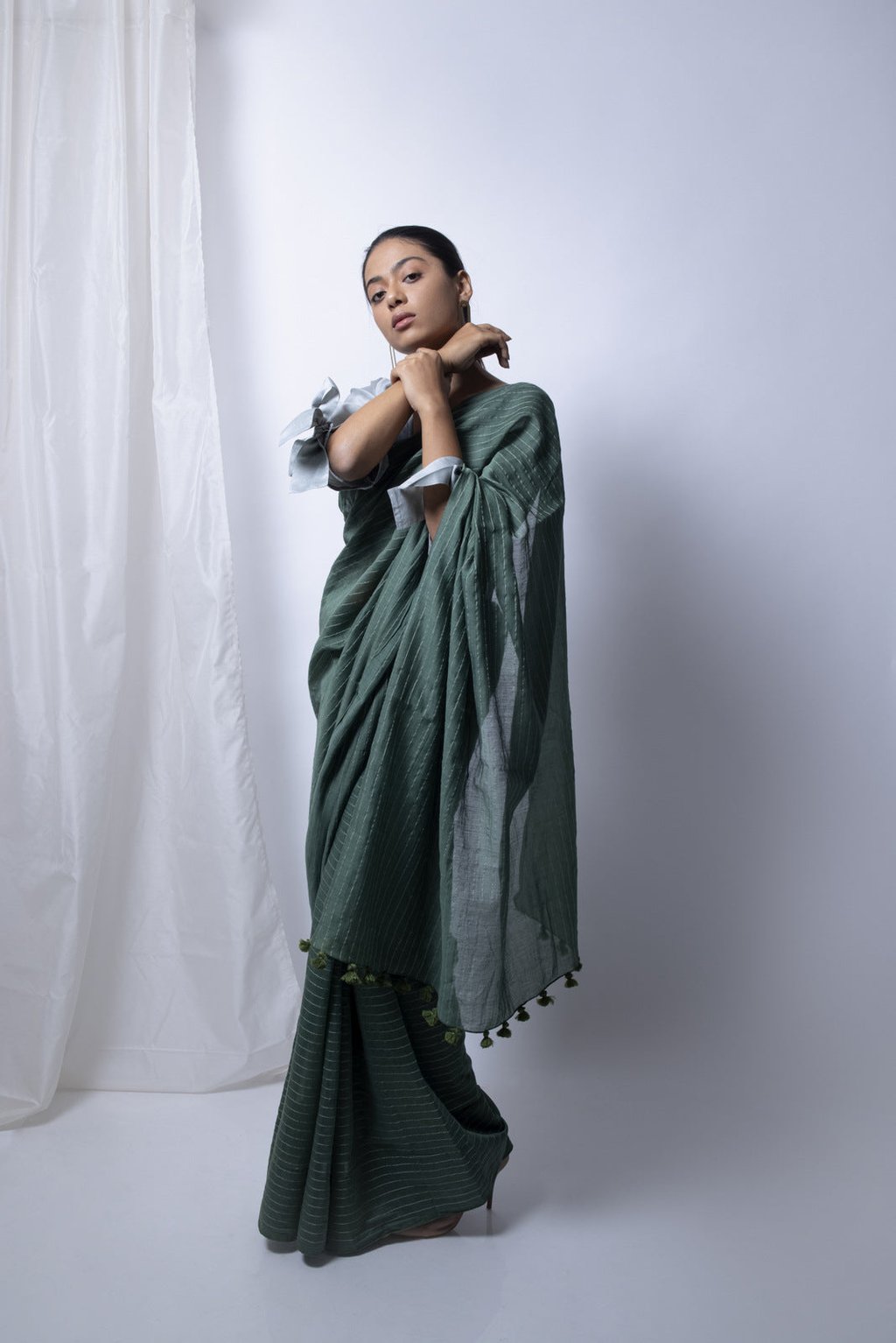 Forest Green Saree with Silver Blouse