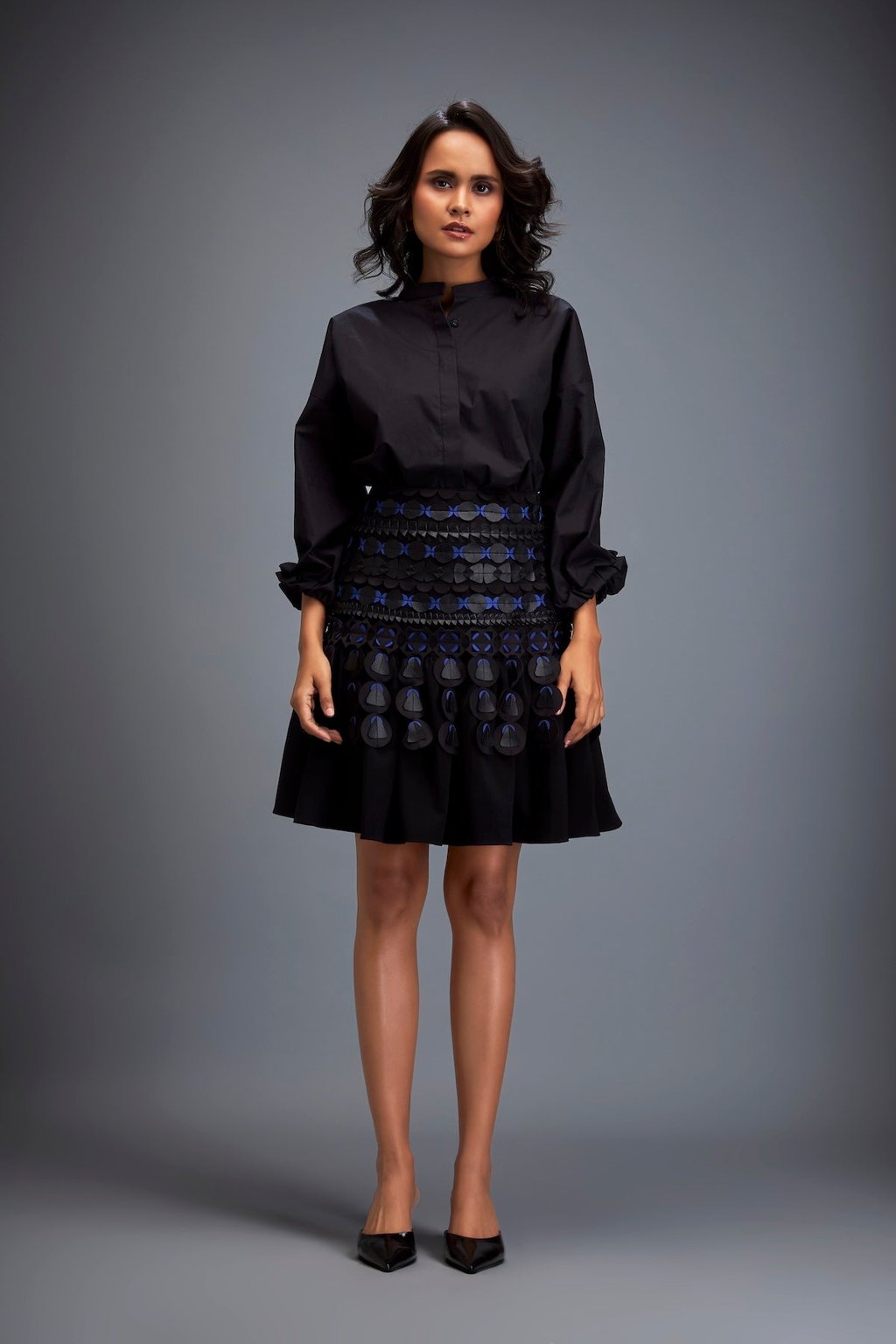 Structured Skirt with Layered Circular Appliqu�