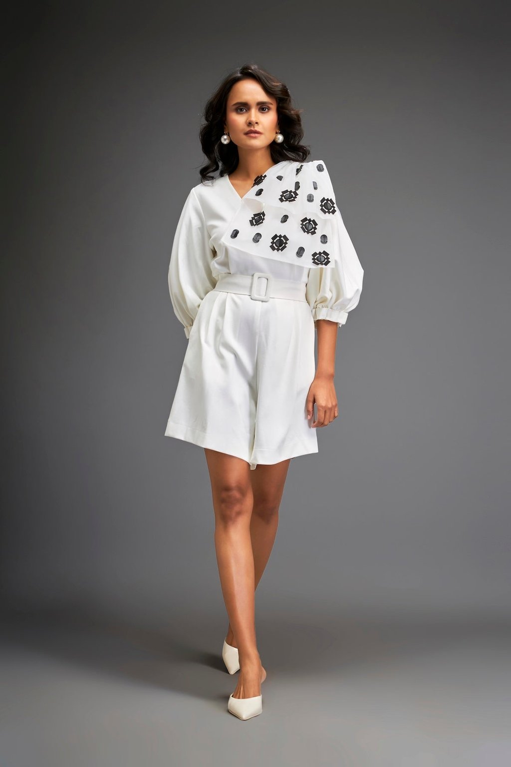 Playsuit with Applique Work on the Shoulder