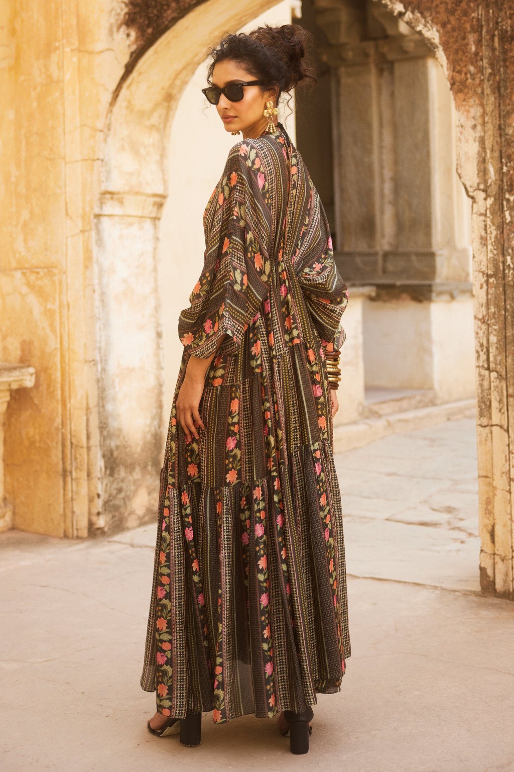 Black Floral Print Kaftan Set