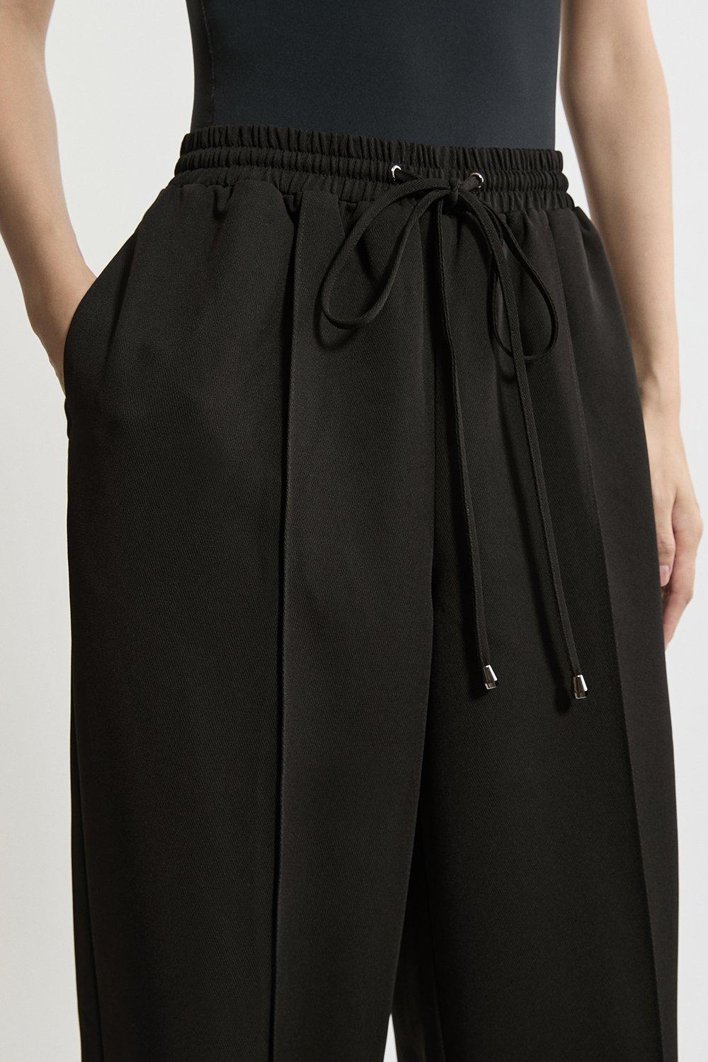 Twill Tie Waist Woven Straight Leg Trouser
