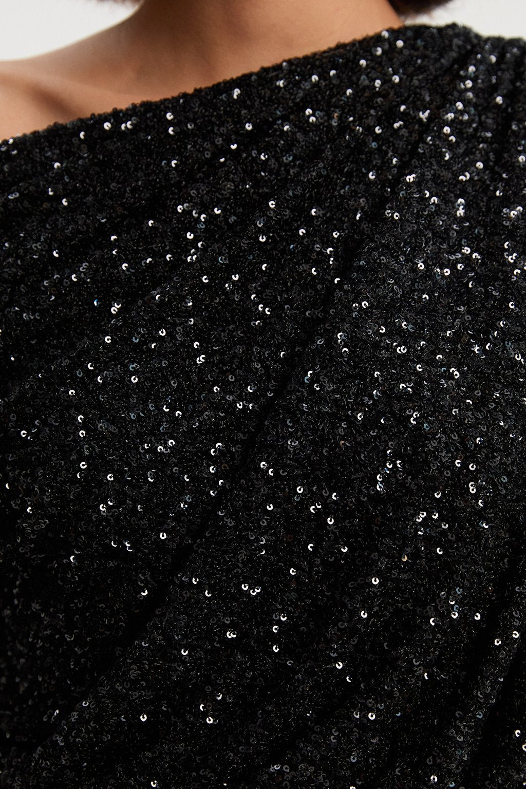 Draped One Shoulder Jersey Stretch Sequin Mini Dress