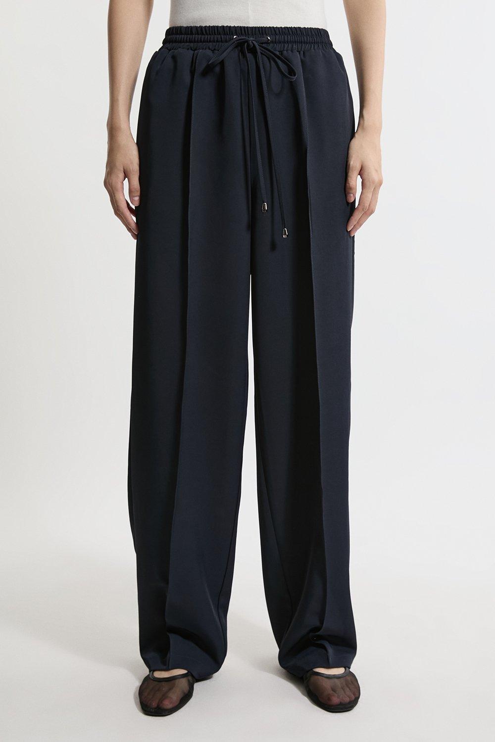 Twill Tie Waist Woven Straight Leg Trouser