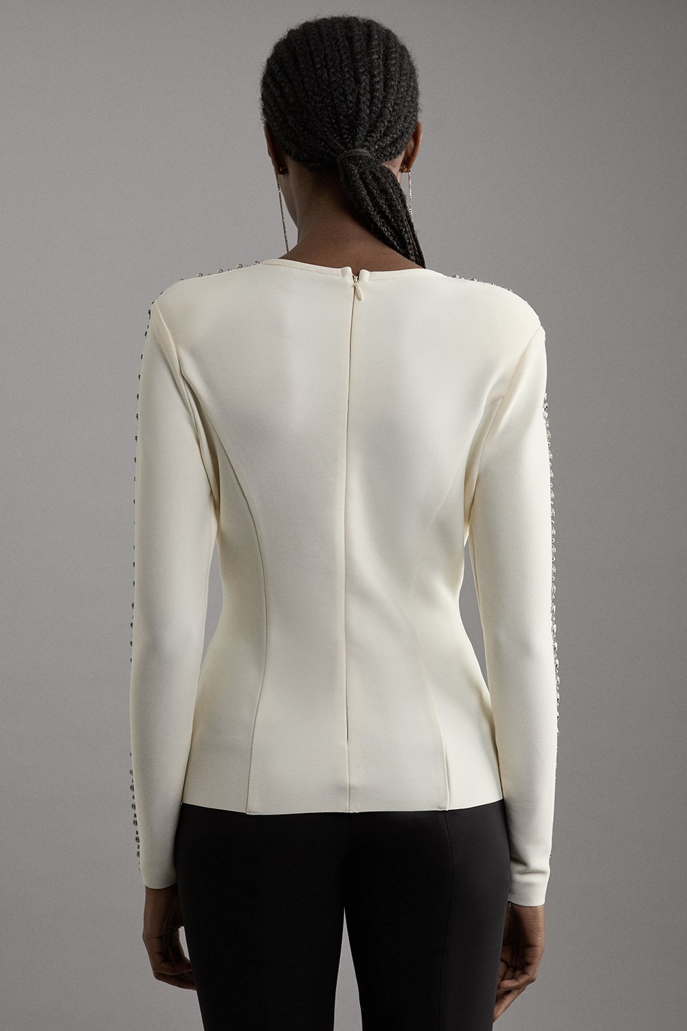 Figure Form Bandage Knit Embellished Top