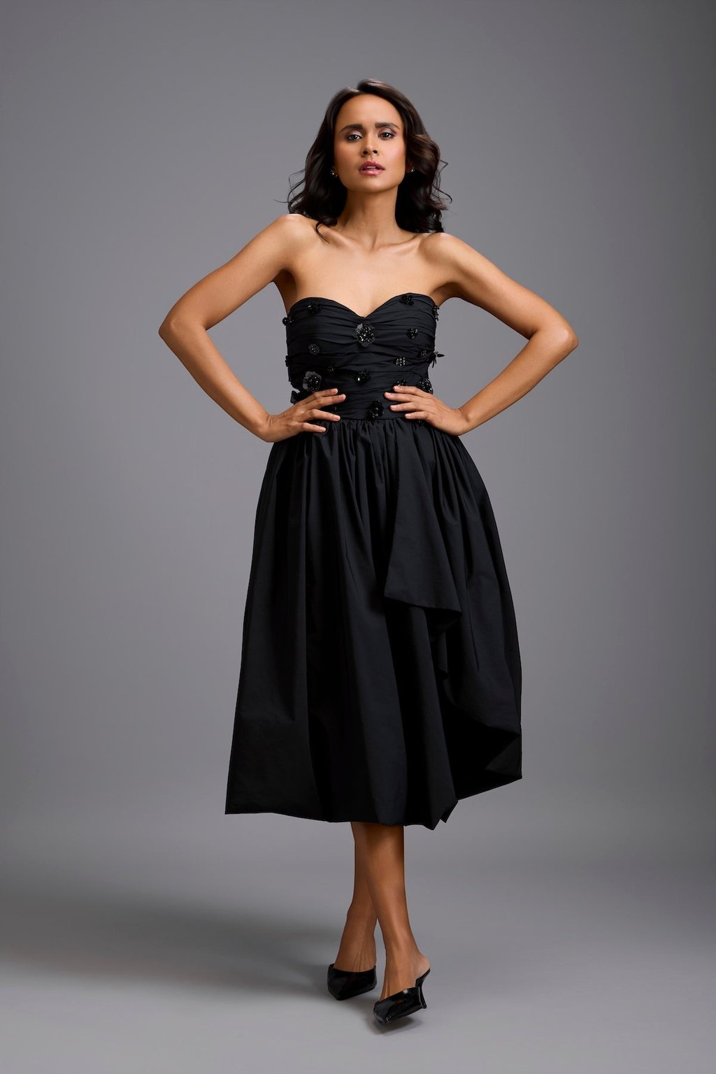 Strapless Embellished Midi Dress