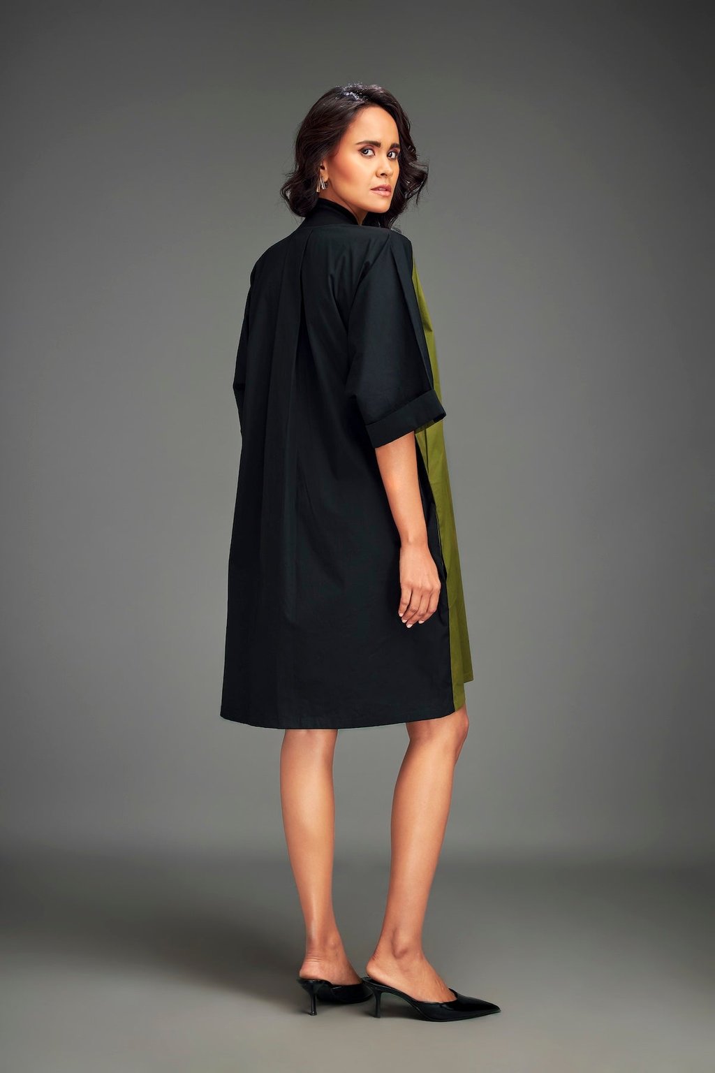 Two-Tone Dress with Metallic Embellishments