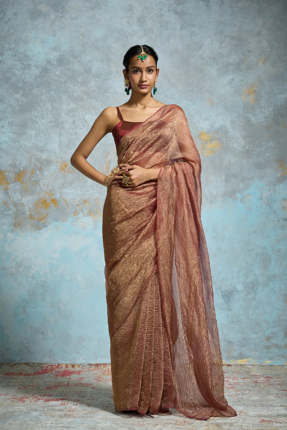 Sindoori Tissue Maroon Sarees