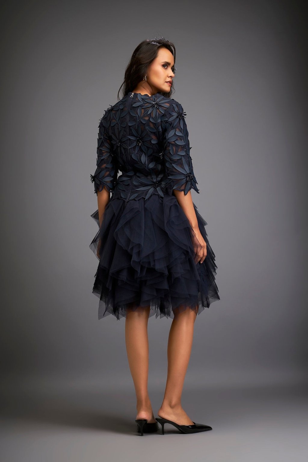 High-Neck Floral Applique Dress