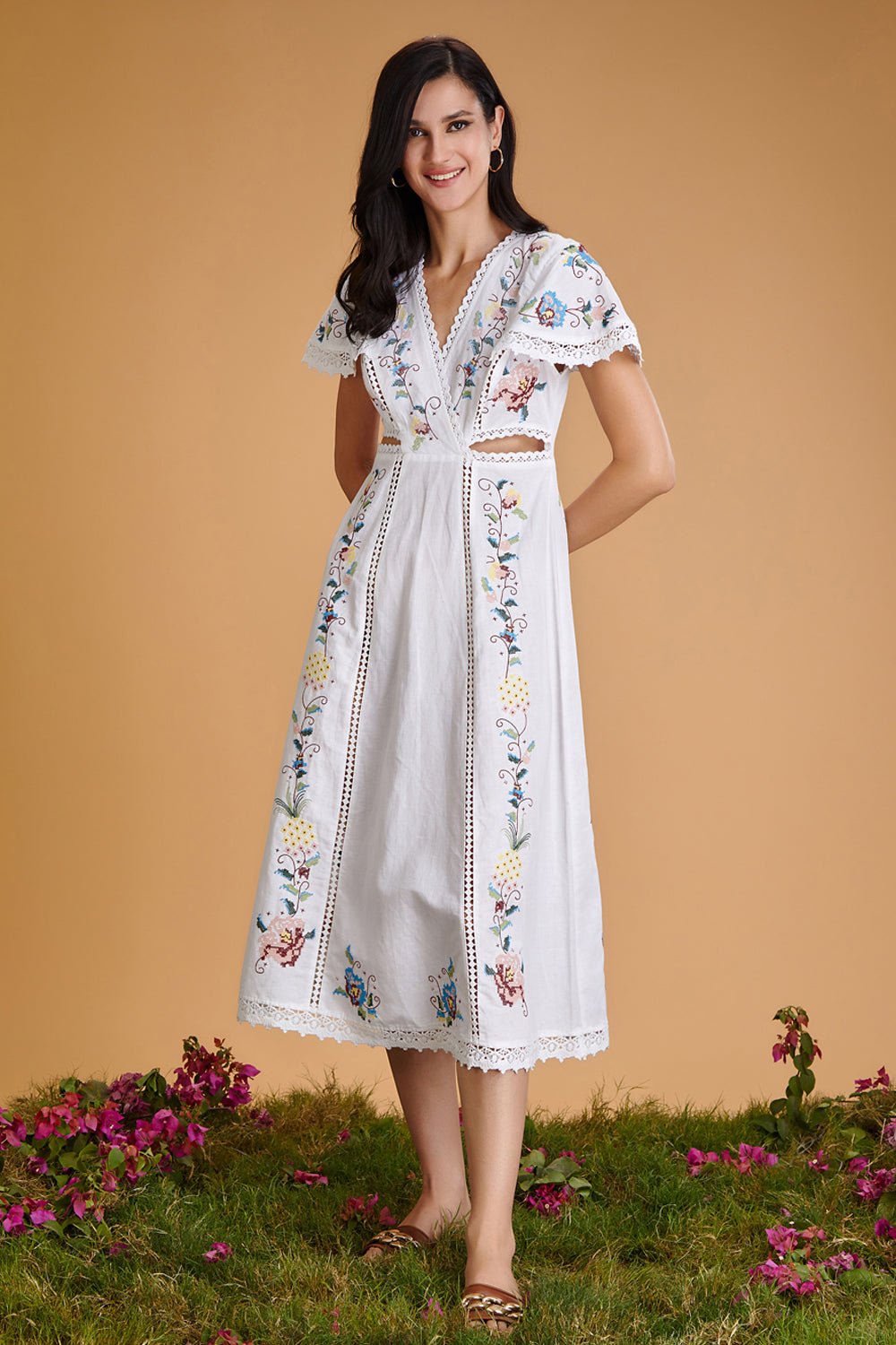 Pure Abundance Embroidered Midi Dress