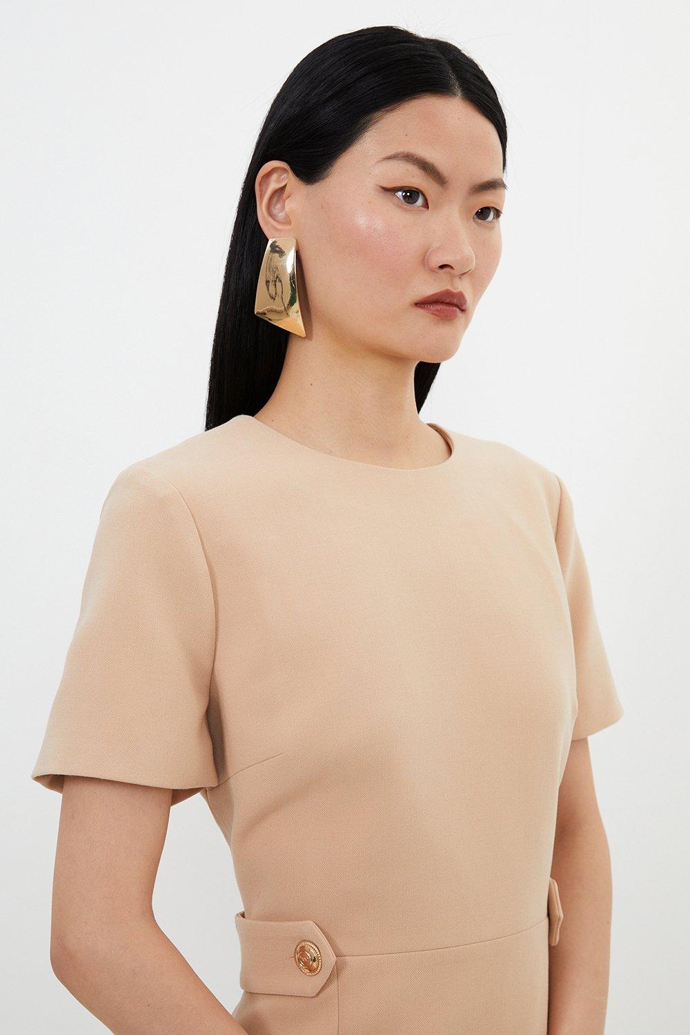 Compact Stretch Essential Waist Tab Detail Tailored Mini Dress