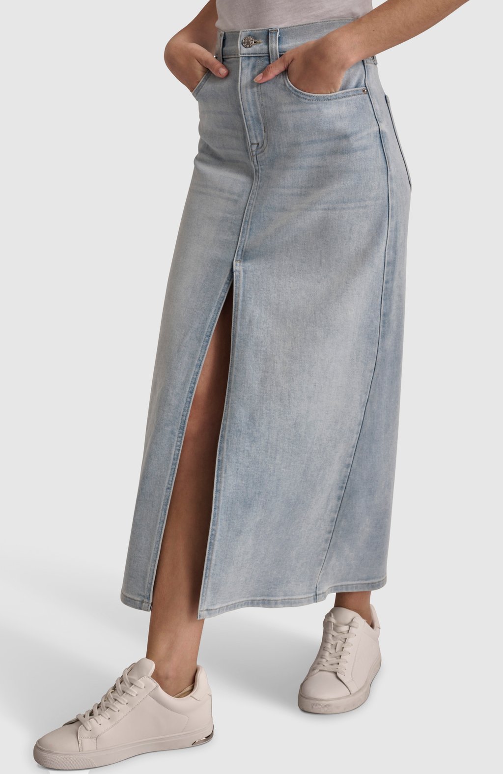 High Rise Maxi Denim Skirt with Front Slit
