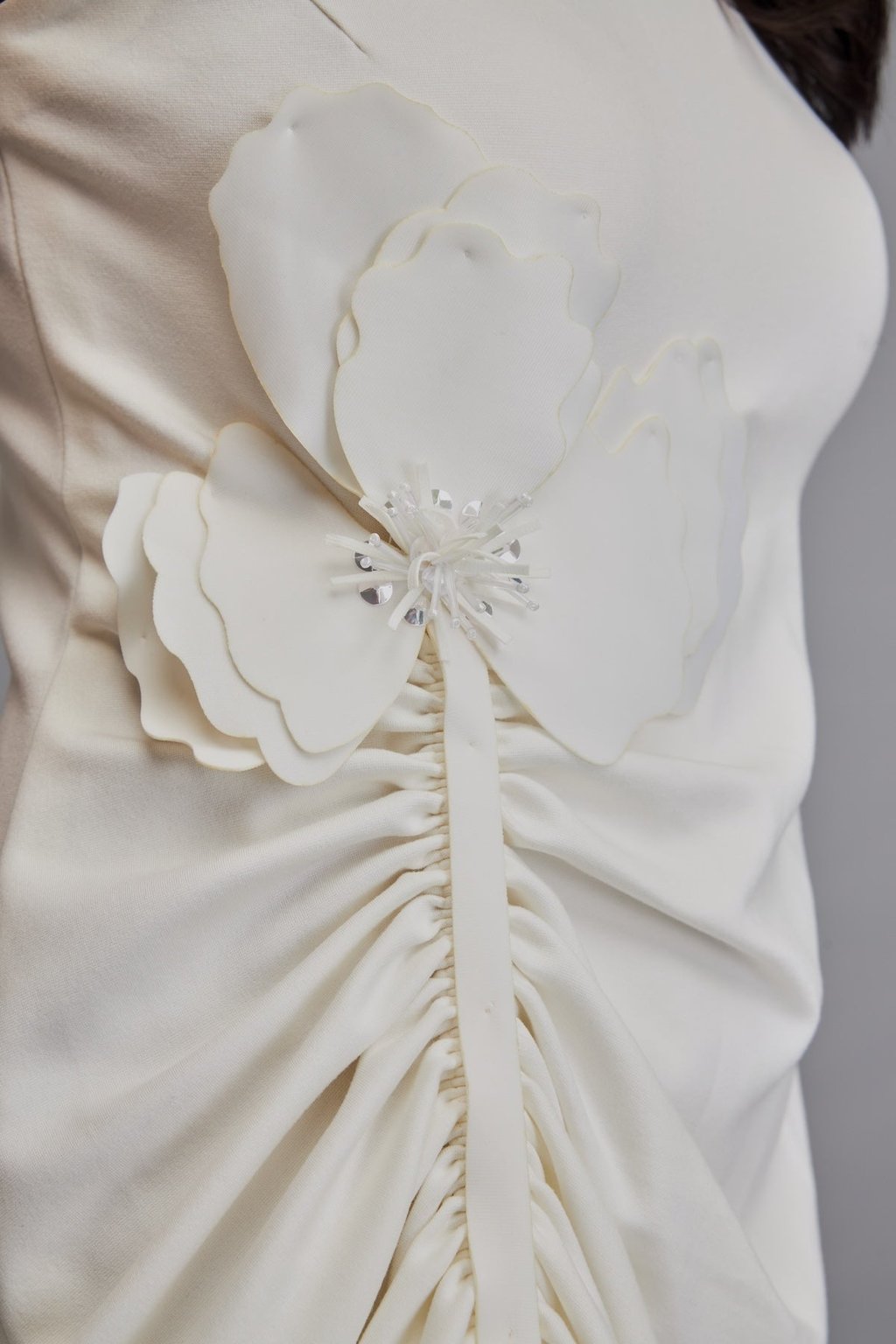 Dress with Ruched Floral Embellishments