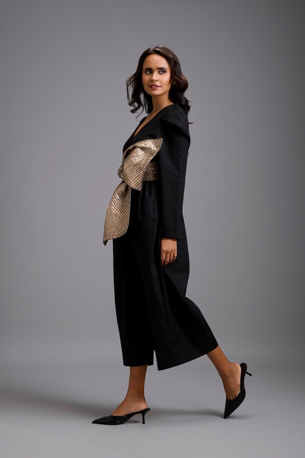 Jumpsuit with Gold Bow Waist Detail