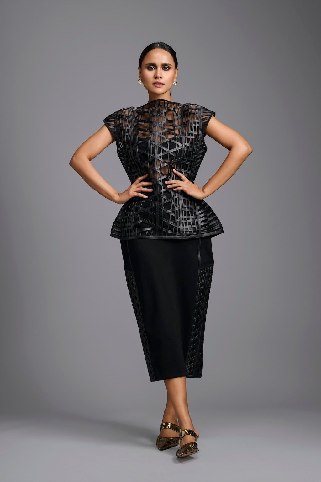 Lattice Panel Midi Skirt