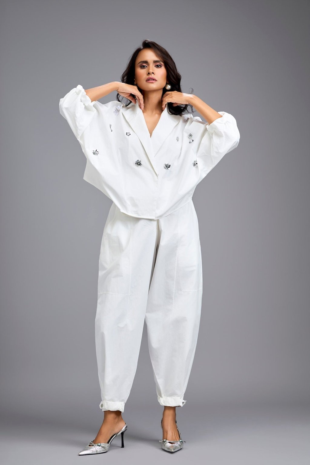 White Tapered Drop-Crotch Pants