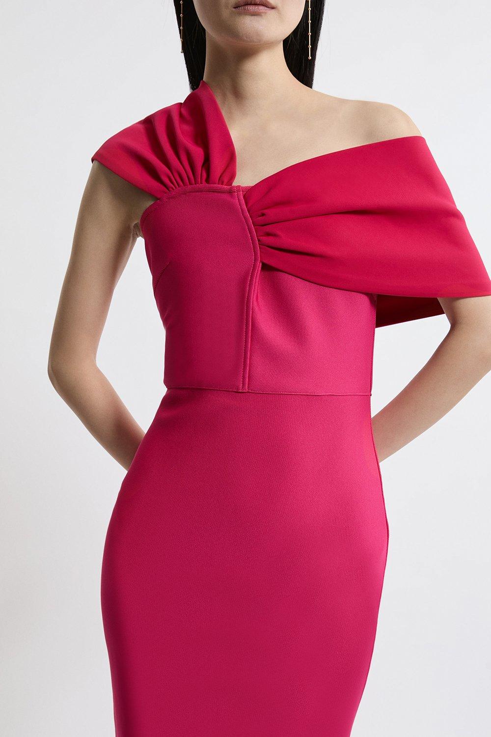 Figure Form Bandage Asymmetric Strap Knit Midi Dress