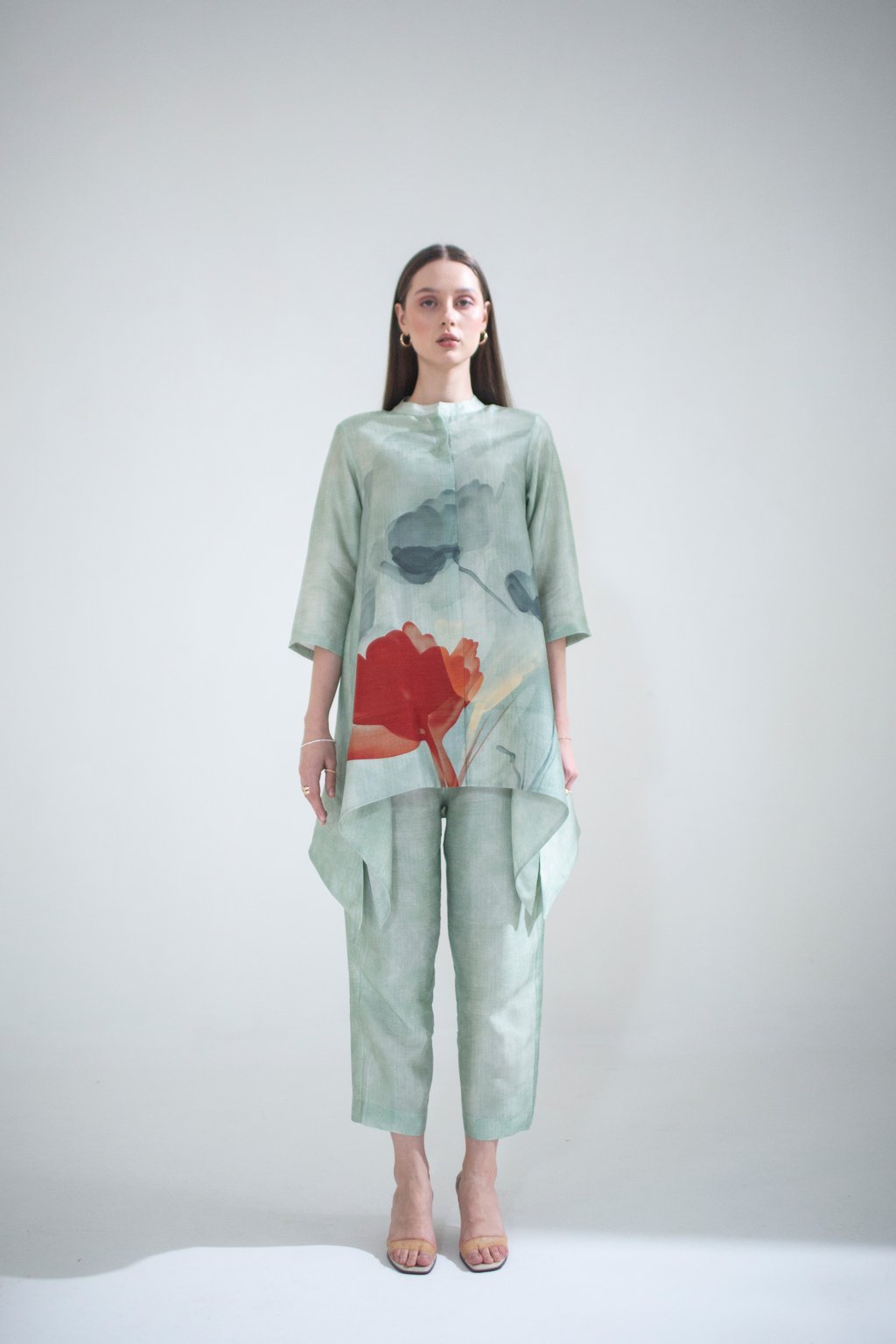Light Green Short Kaftan Tail Set