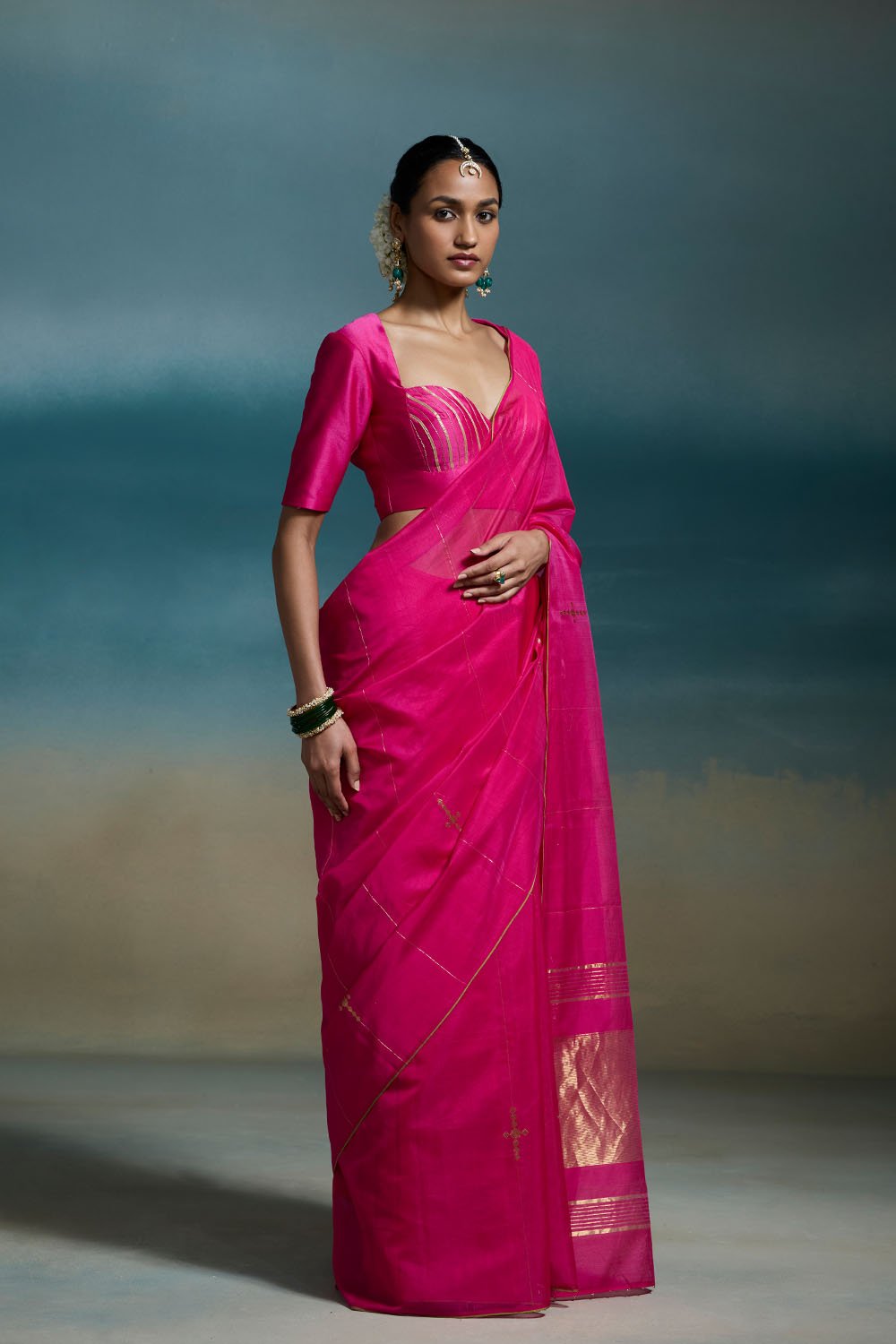 Nayika Handloom Chanderi Pink Sarees