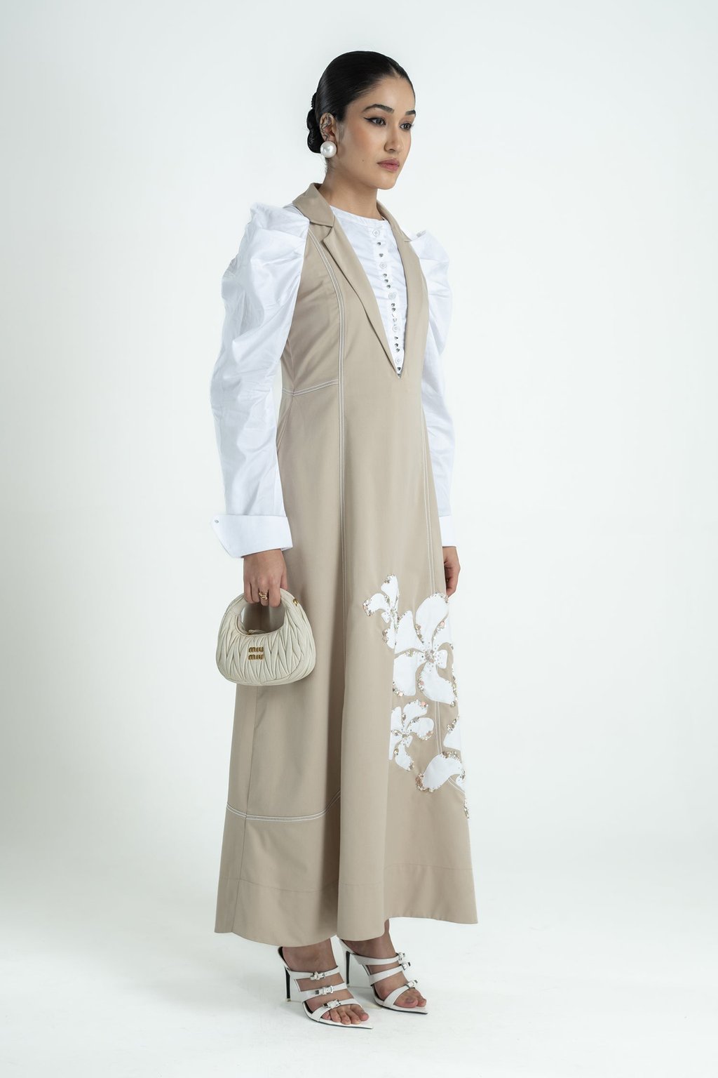 Faye Dress Long Oat and White Gcc