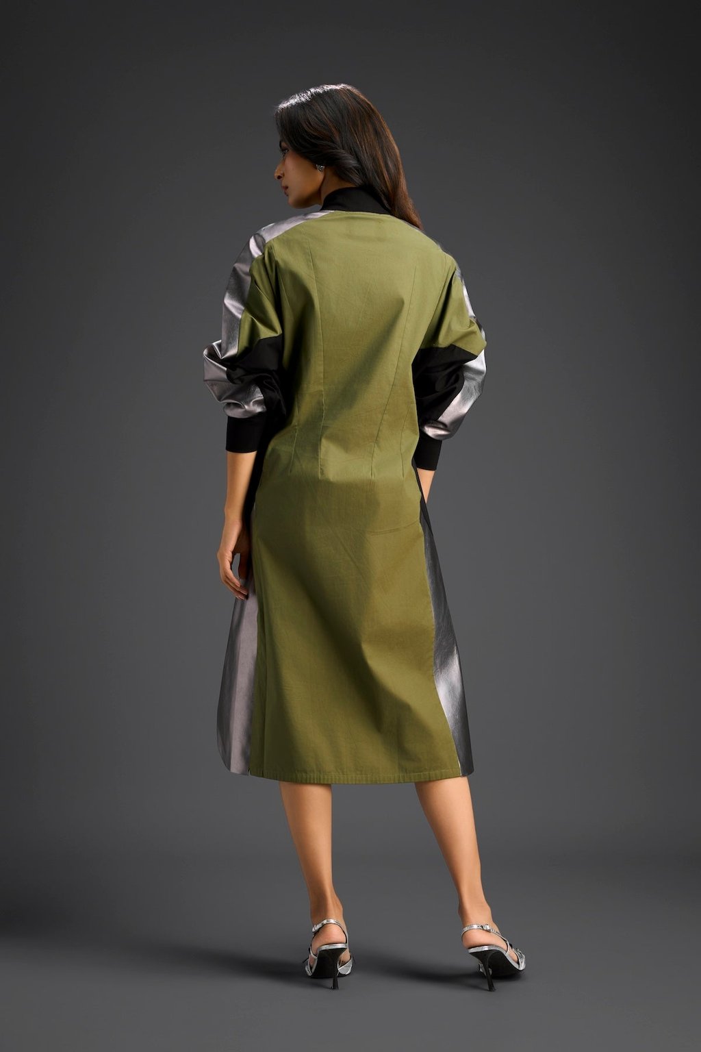 Olive Balloon Sleeve Midi Dress