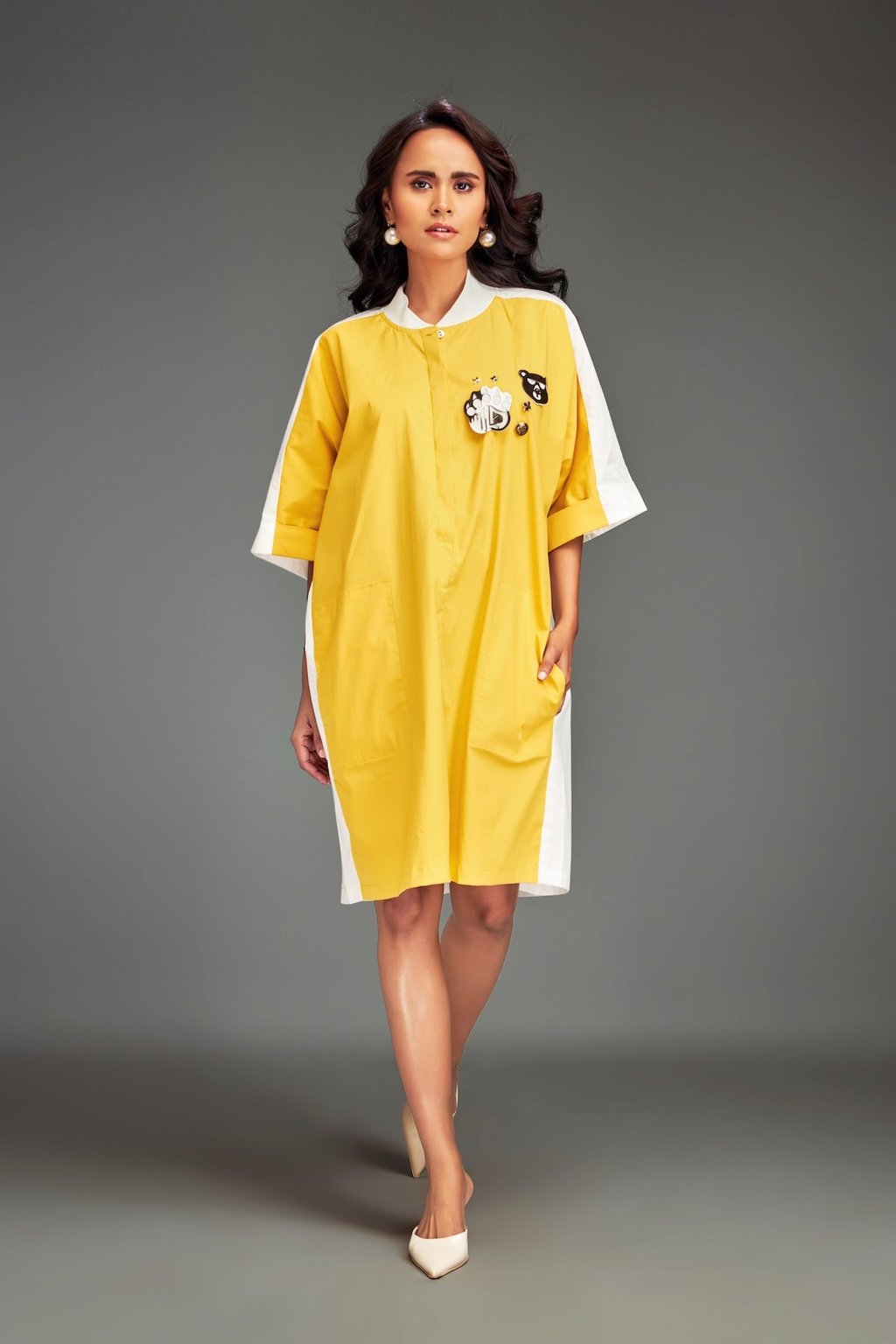 Two-Tone Dress with Metallic Embellishments
