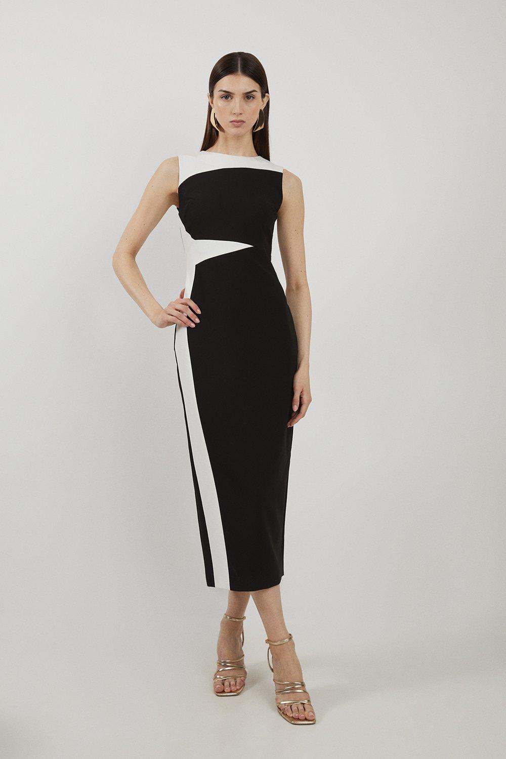 Clean Tailored Colour Block Pencil Midi Dress