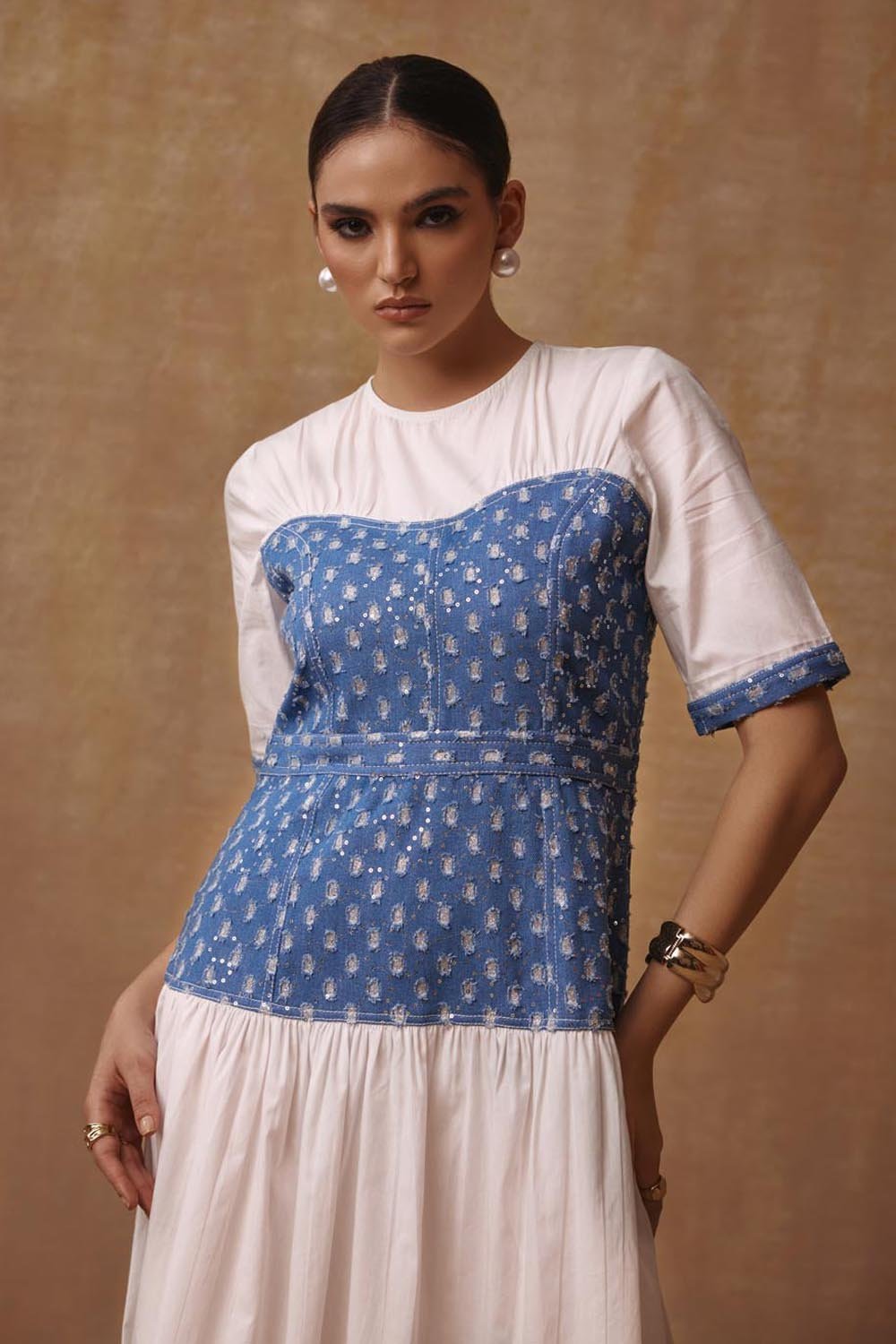Mettalic Denim Midi Dress