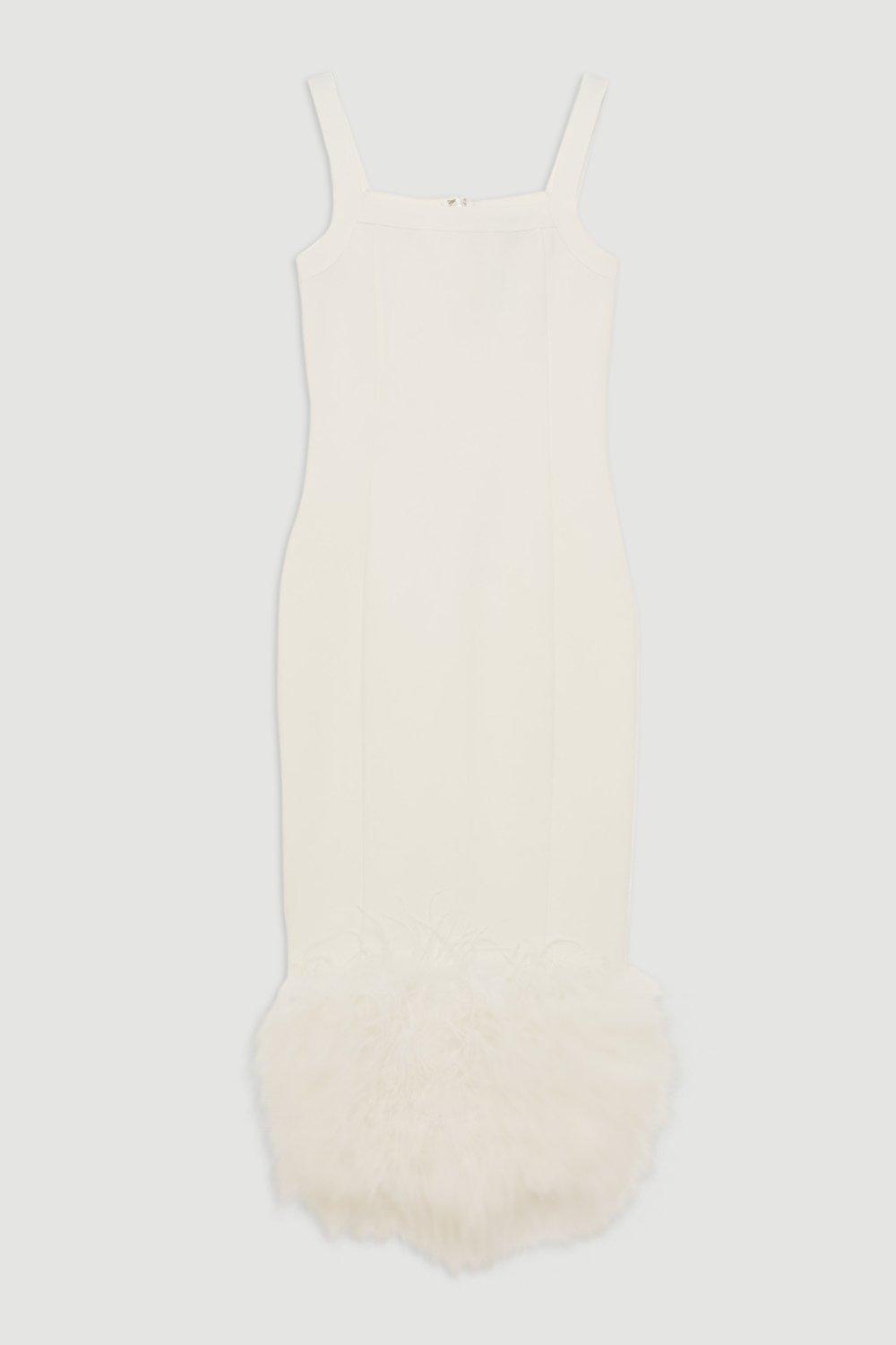 Figure Form Bandage Feather Hem Knit Midi Dress