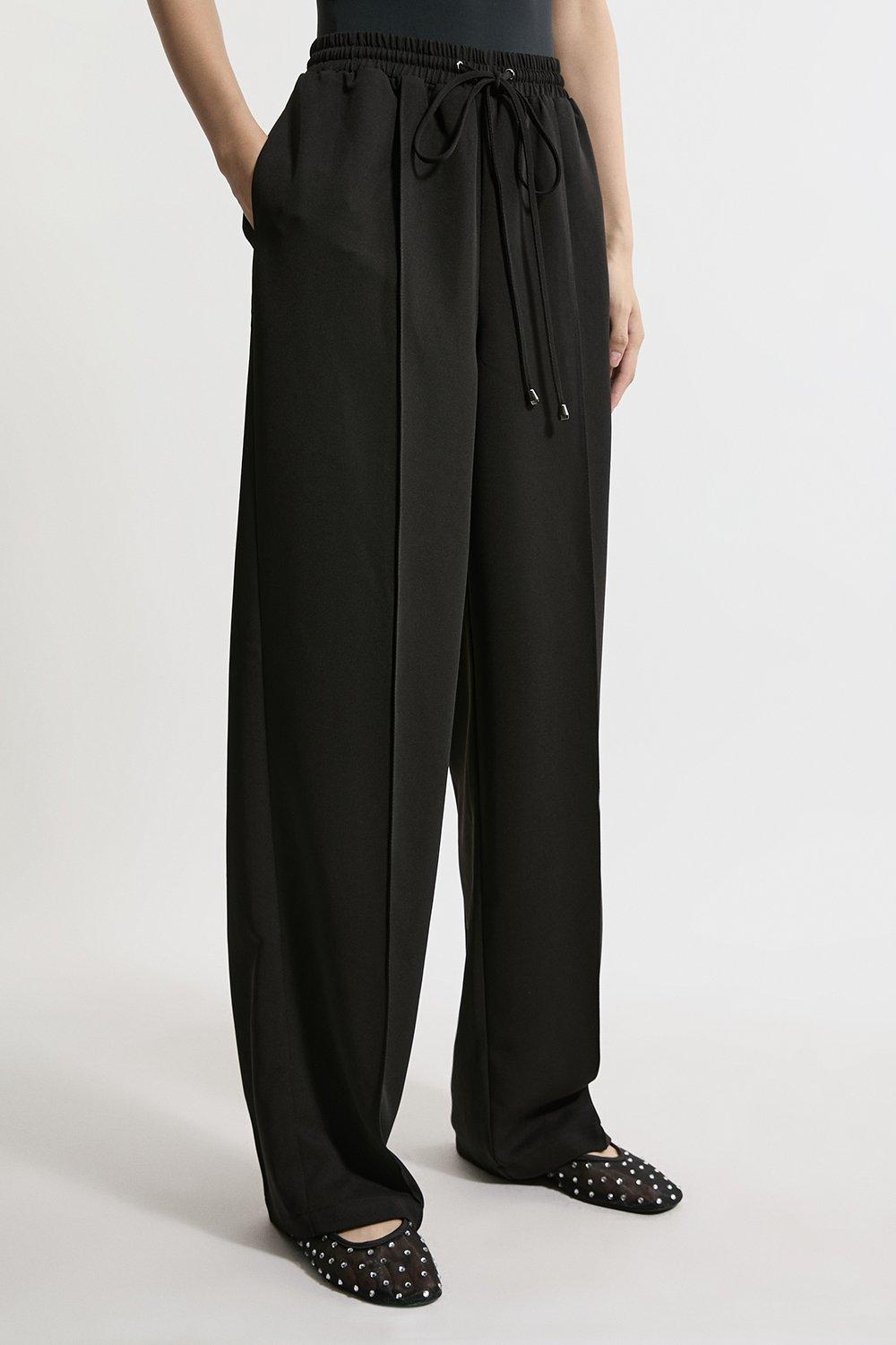 Twill Tie Waist Woven Straight Leg Trouser