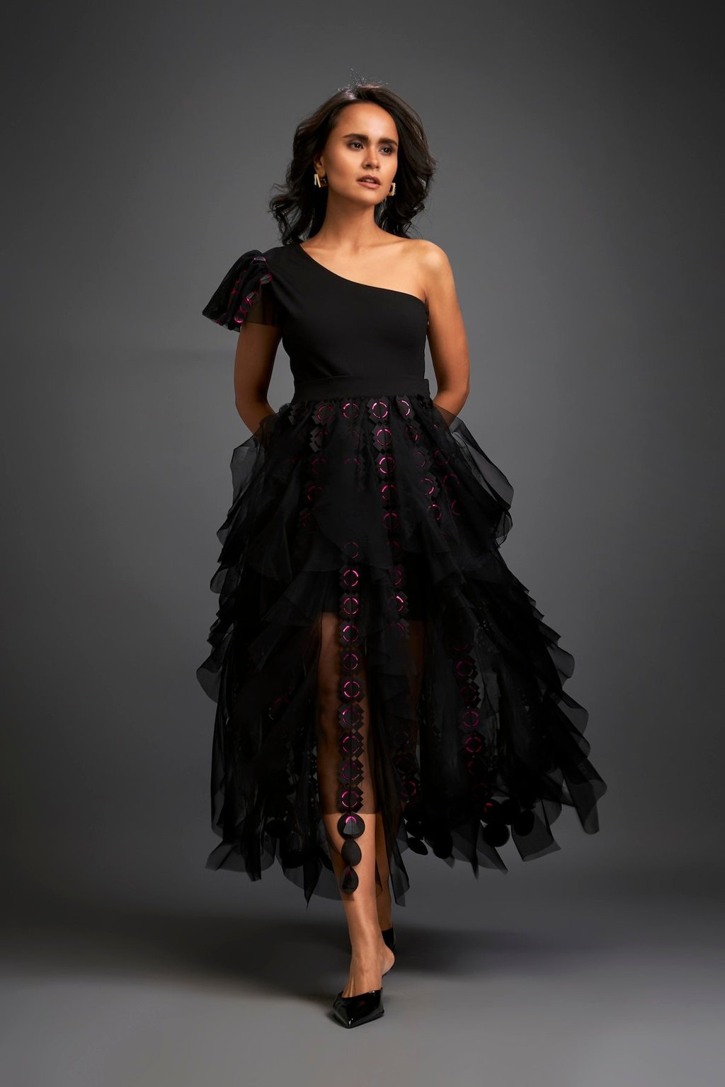Tiered Tulle Skirt with Geometric Detailing