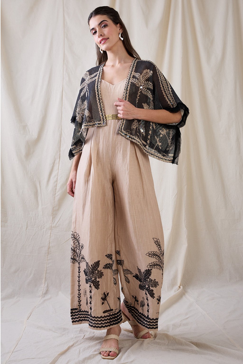 Noorani Printed Jumpsuit with Embroidered Jacket