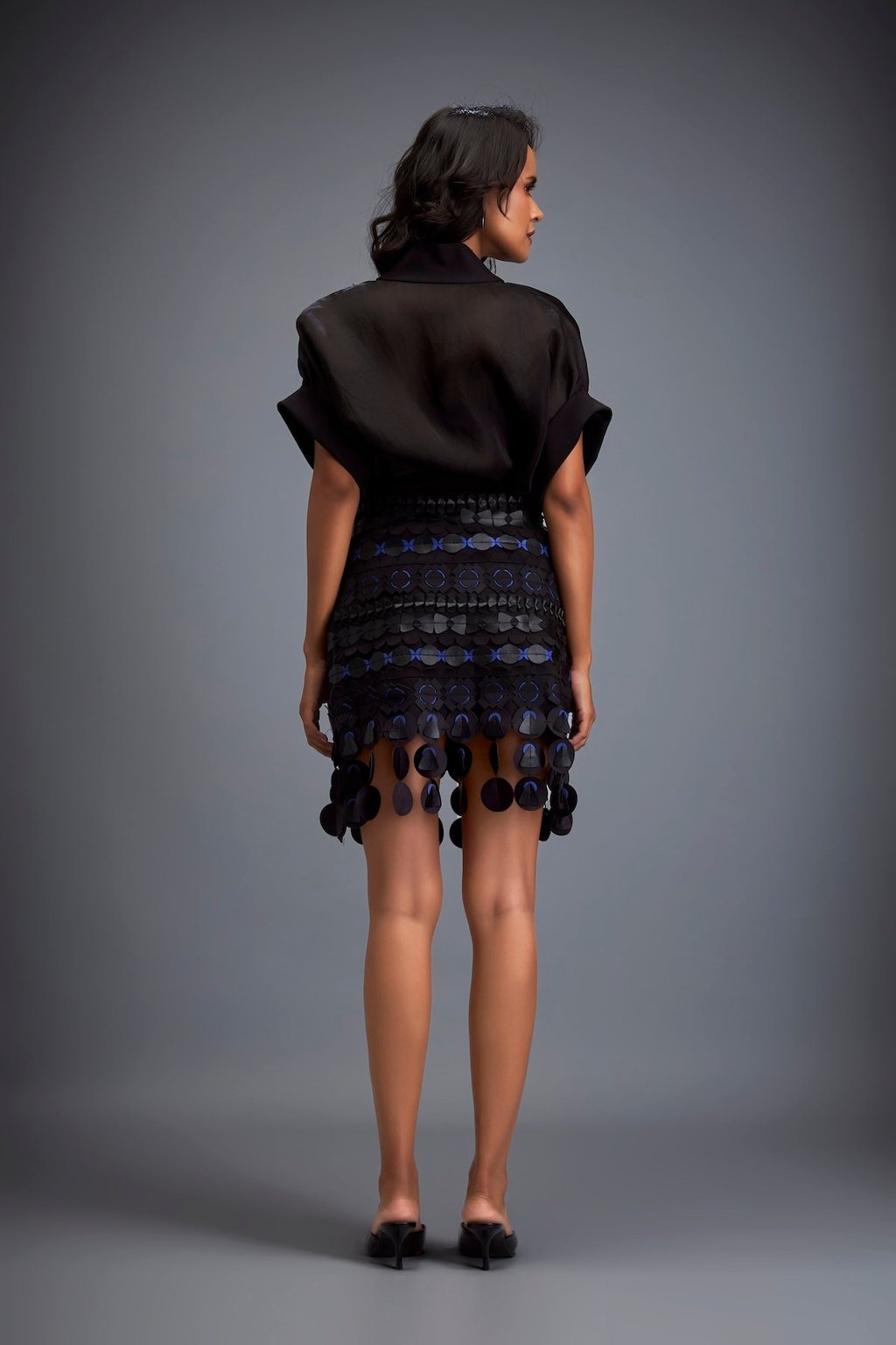 Structured Skirt with Layered Circular Applique Zipper