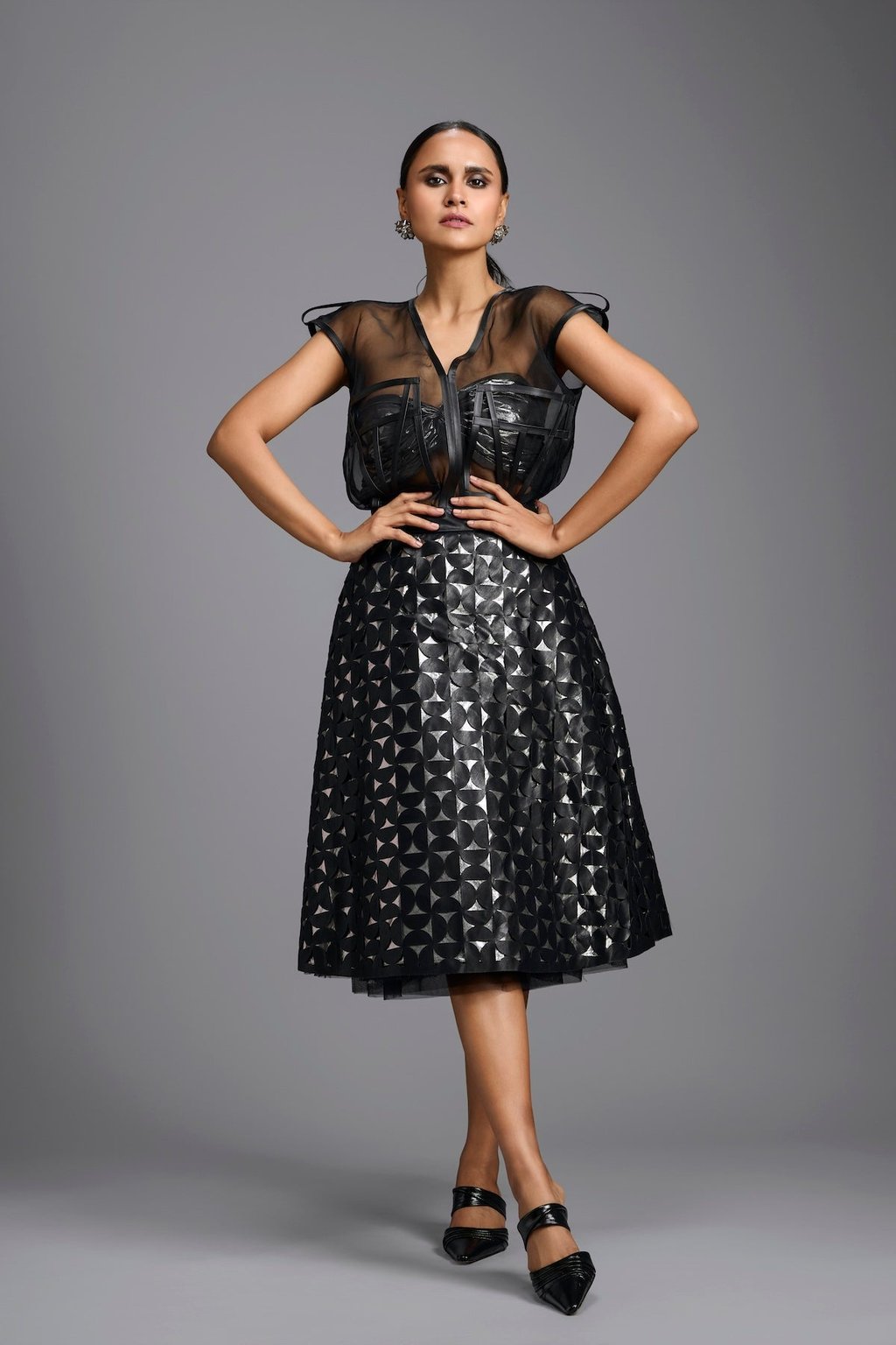 Geometric Cutwork Midi Skirt