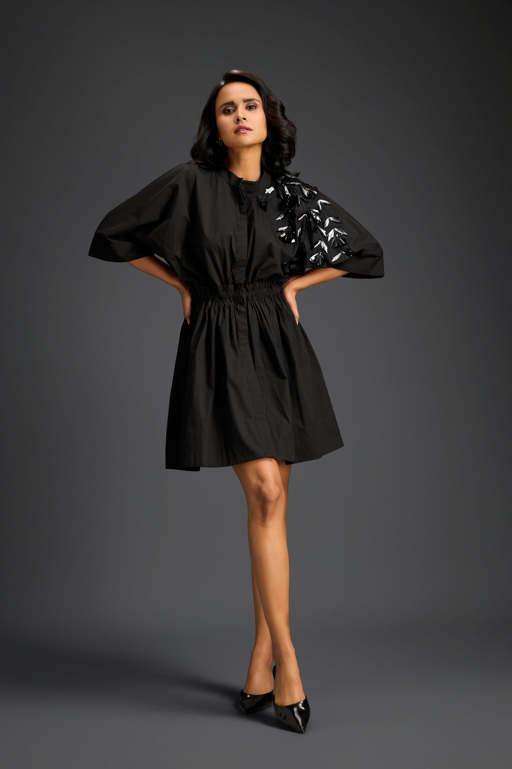 Black Floral Shoulder Shift Dress