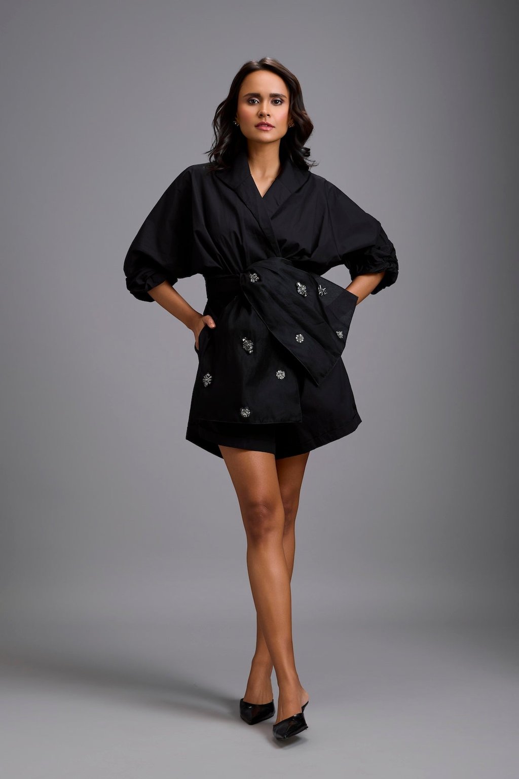 Playsuit With Crystal-Embellished Bow
