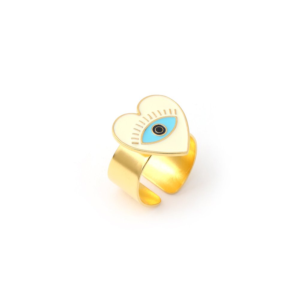 Heart Eye Adjustable Ring - Ivory Gold