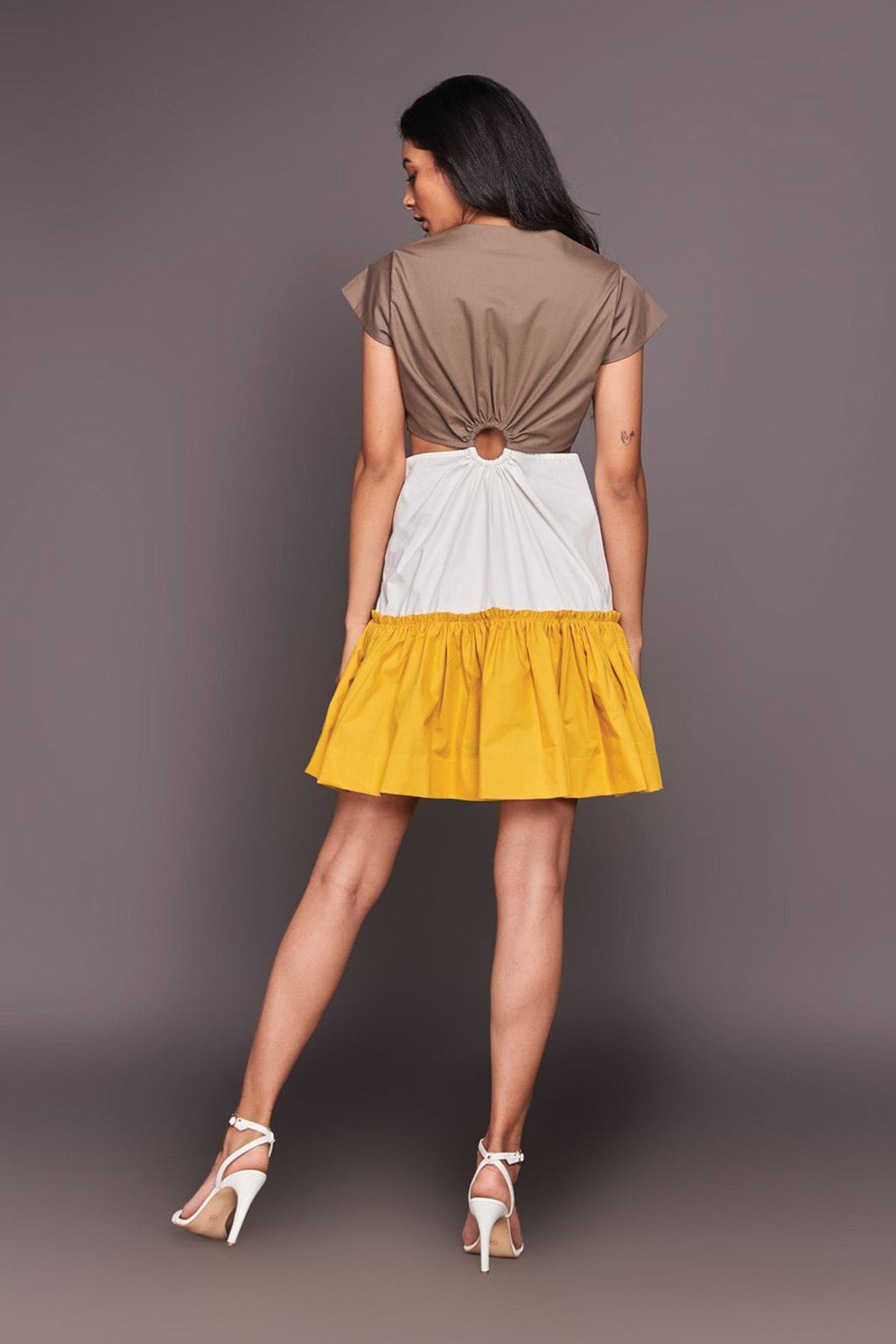 White Yellow Short Tiered Dress