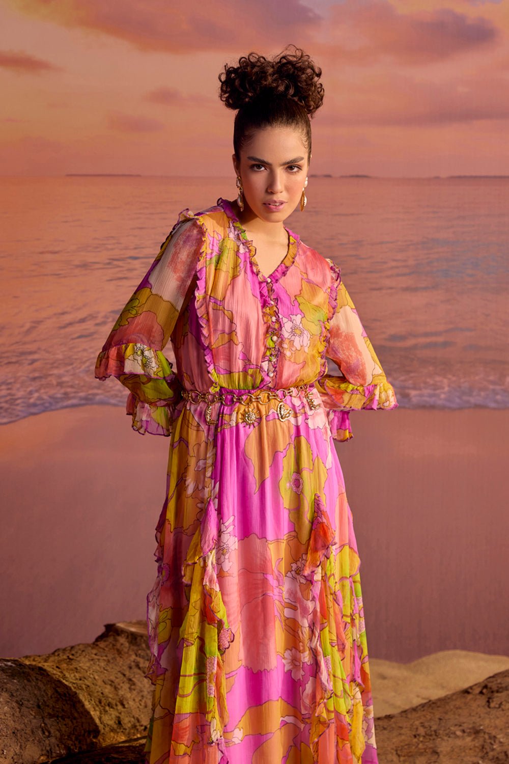 Ruffled Printed Midi Dress