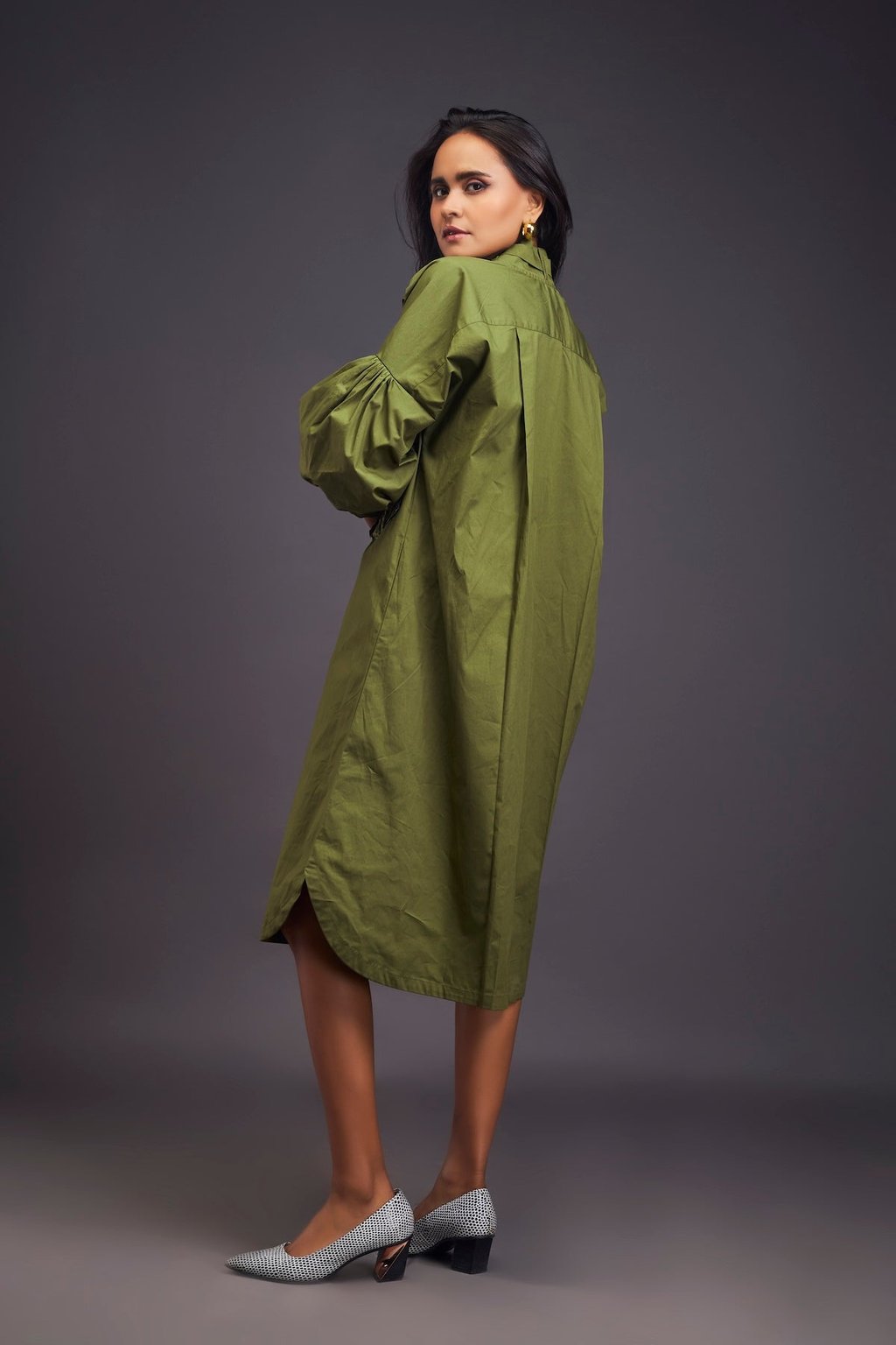 Oversized Shirt Dress with Embroidered Pocket