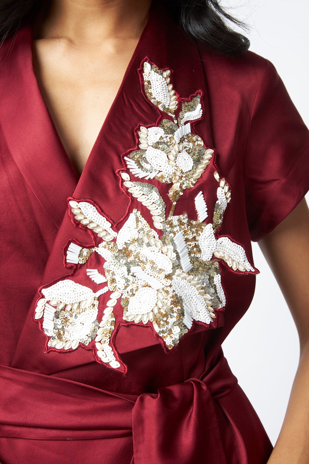 Ravena - Floral Broach Long Wrap Dress